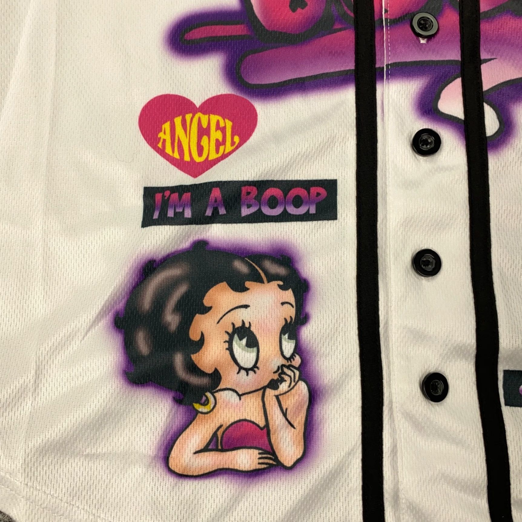 Vintage Betty Boop Baseball Jersey Mens Small White Button Up Art Graffiti NWT Size US S / EU 44-46 / 1 - 3 Thumbnail