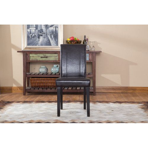 Urban Style Solid Wood Leatherette Padded Parson Chair, Brow