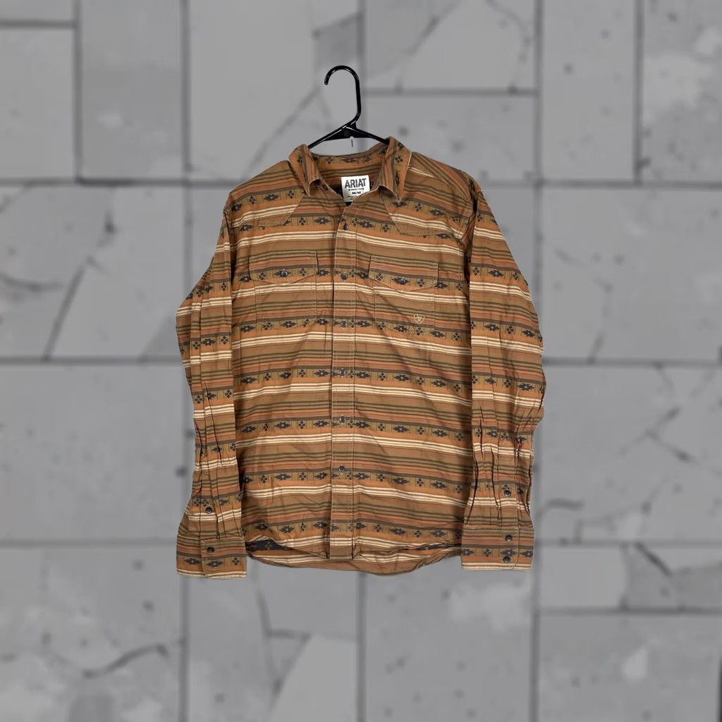 Ariat Ariat Mens Medium Brown Stripe Long Sleeve Button Front Western Retro Shirt Size US M / EU 48-50 / 2 - 1 Thumbnail