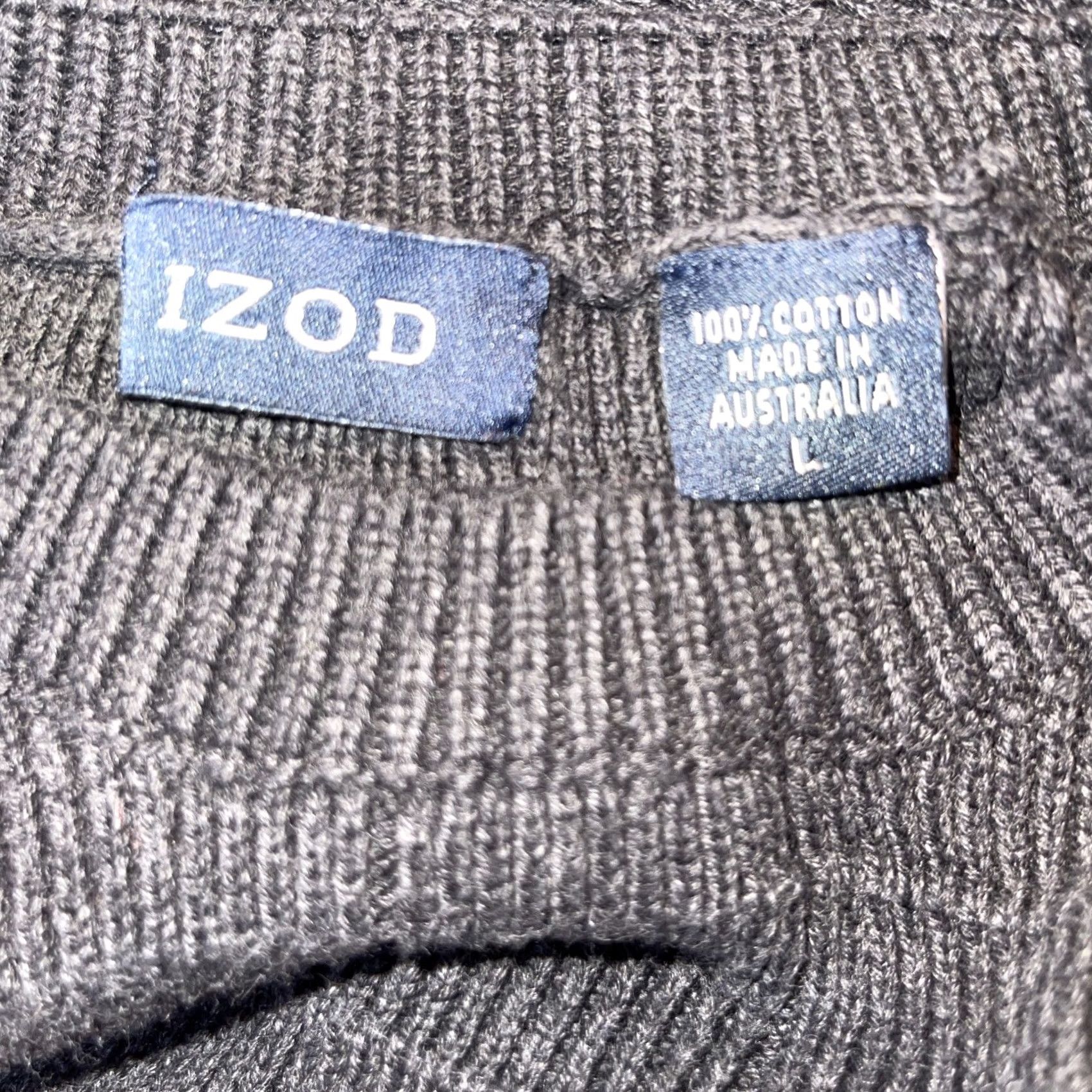 Izod IZOD Men's Cable Knit Golf Sweater Charcoal Gray Cotton Logo Ribbed Knit Pullover L Mens Regular Size US L / EU 52-54 / 3 - 3 Thumbnail
