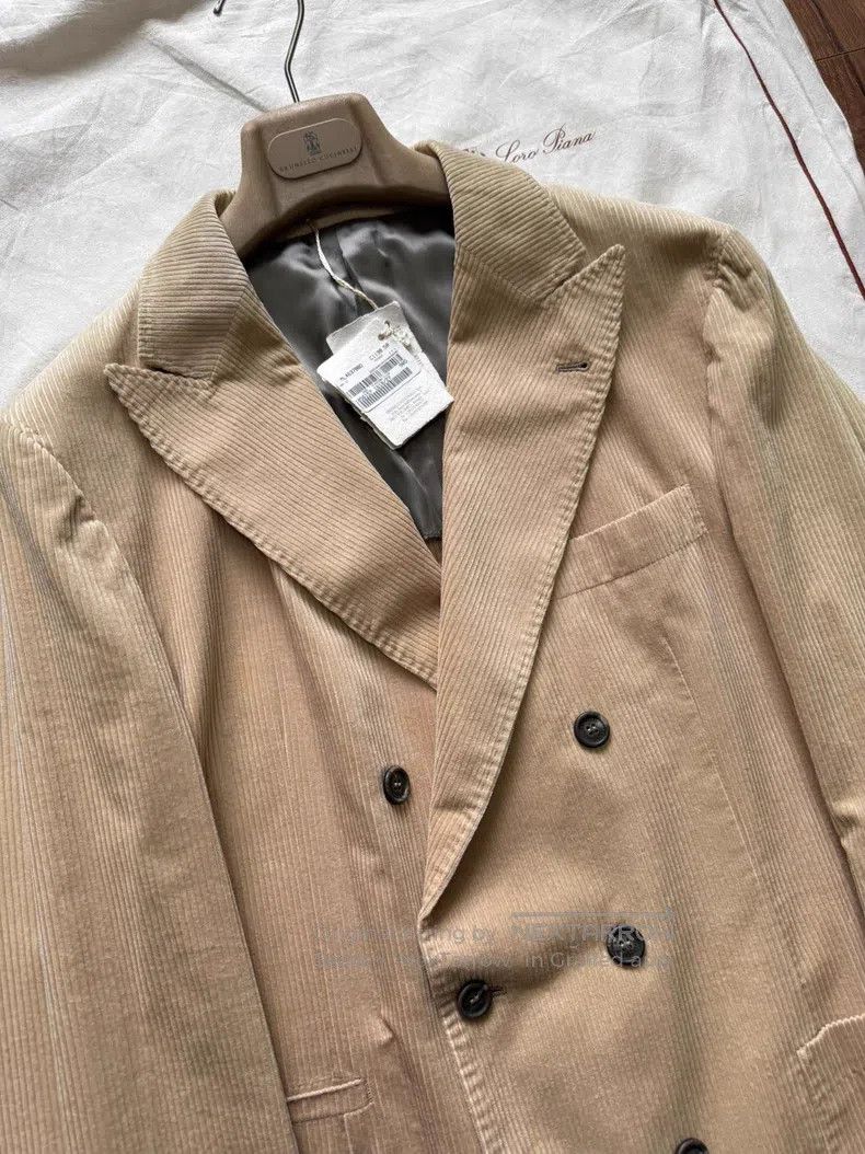 Brunello Cucinelli Brunello Cucinelli Light Khaki Twill Double Breasted Singl Size 50R - 2 Thumbnail