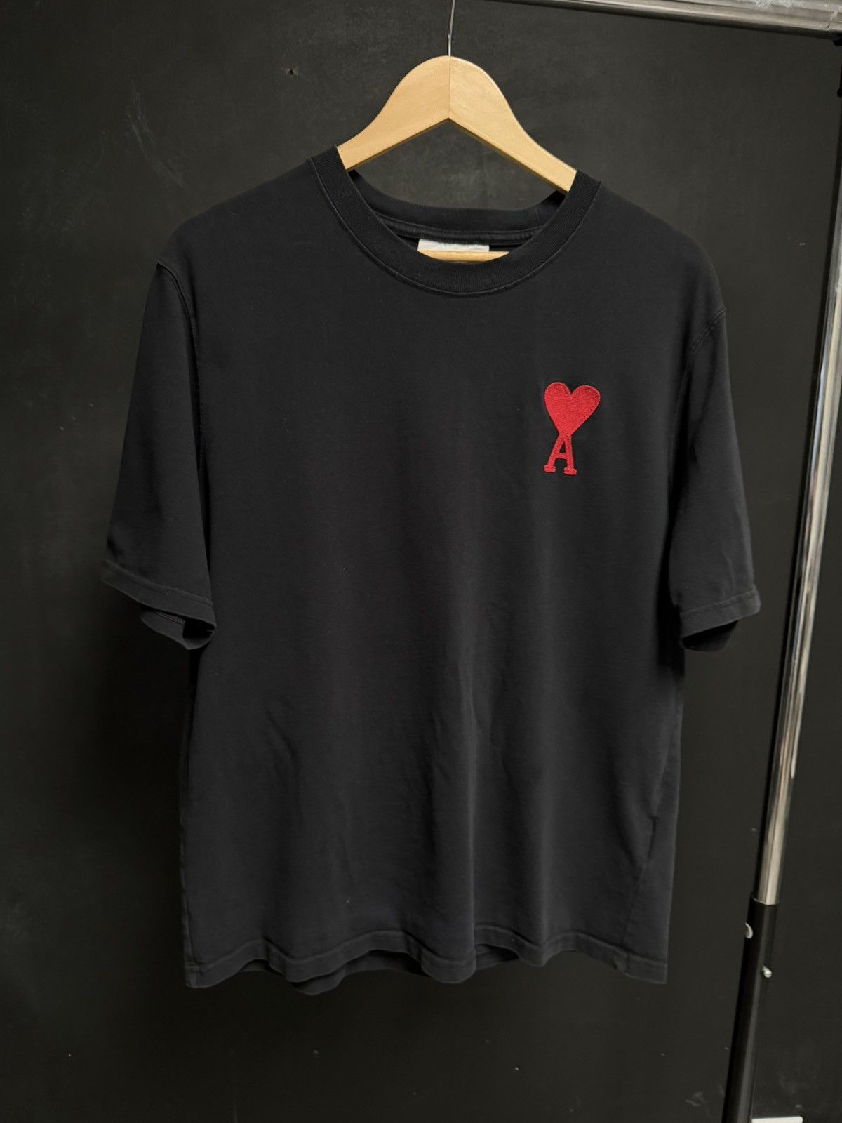 AMI Black Logo T-Shirt Chainstitch