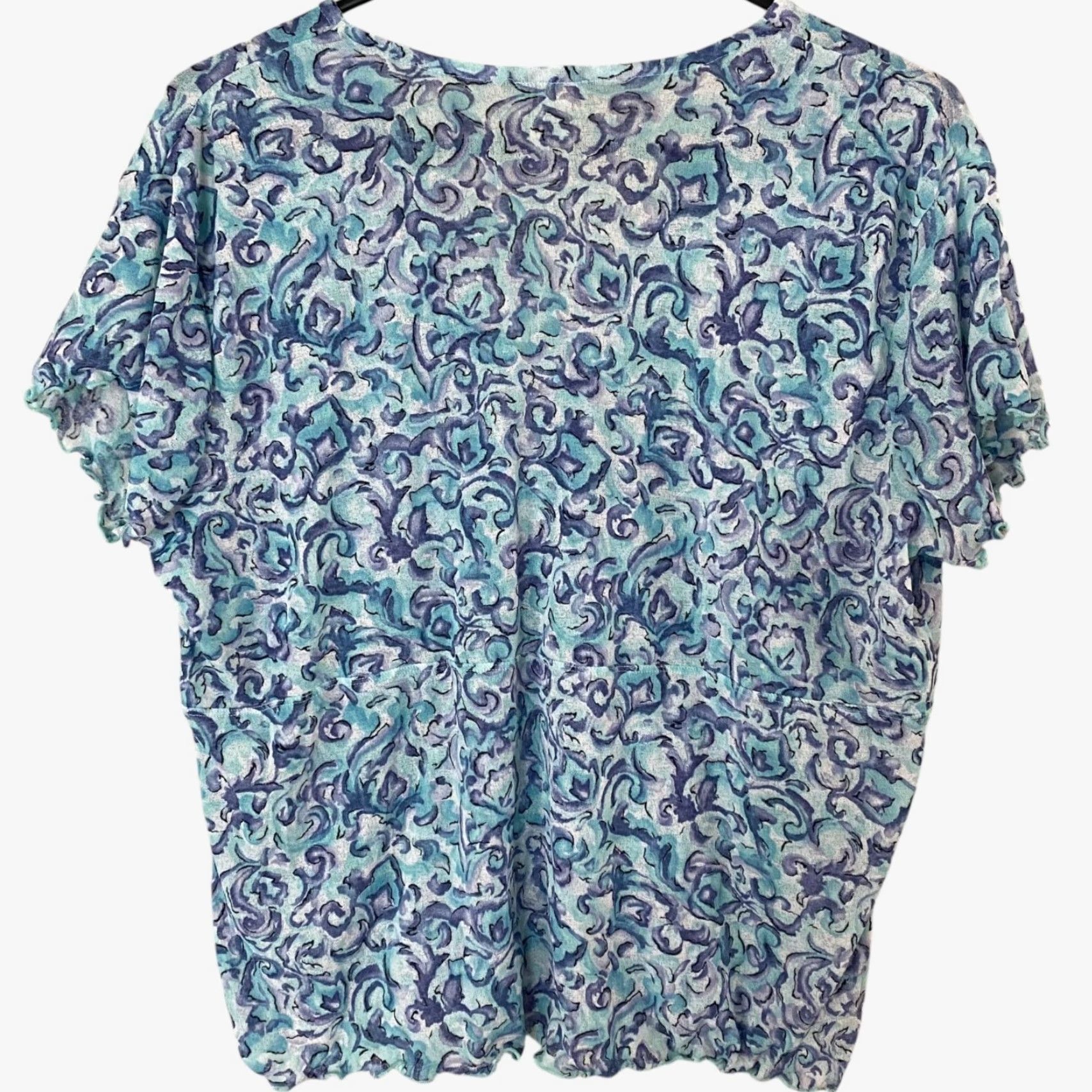 J. Jill J.Jill Blouse Women's XL V-Neck Ruffled Blue Watercolor Abstract Print Shirt Size XL / US 12-14 / IT 48-50 - 4 Thumbnail