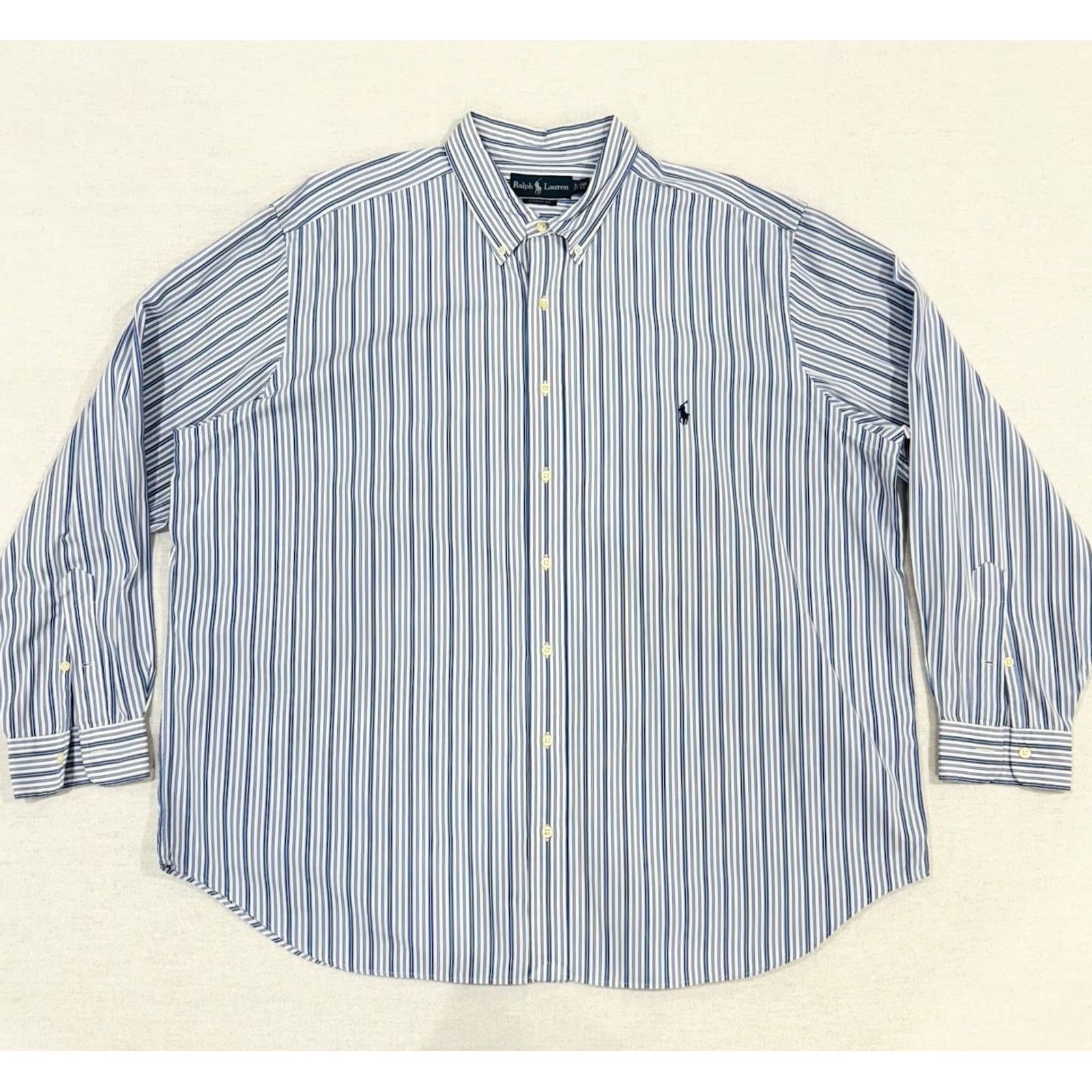 Polo Ralph Lauren VINTAGE Polo Ralph Lauren Button-Down Shirt Men’s 2XB Big & Tall Striped Blue Long Sleeve Knit Cotton Button-Up Collared 1953 Mens Big 2X Size US XXL / EU 58 / 5 - 2 Thumbnail