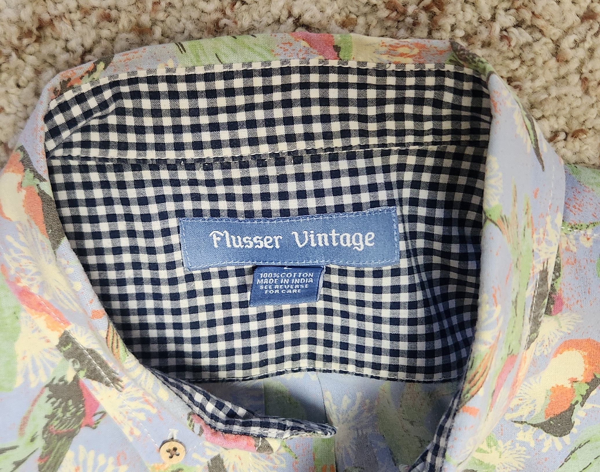 Alan Flusser men's Flusser shirt L blue cotton birds flowers button-down Size US L / EU 52-54 / 3 - 7 Thumbnail