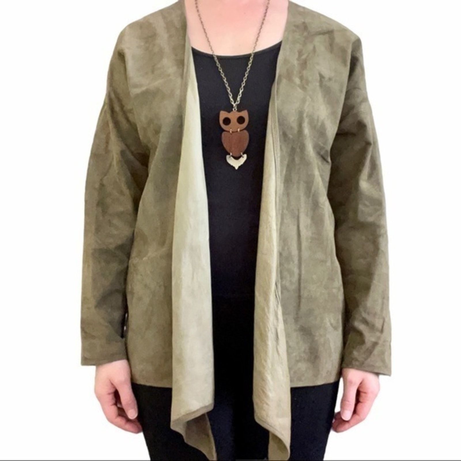 Anne Klein × Vintage 1970s Anne Klein Vintage Olive Green Suede Front Tie Jacket Size ONE SIZE - 9 Thumbnail