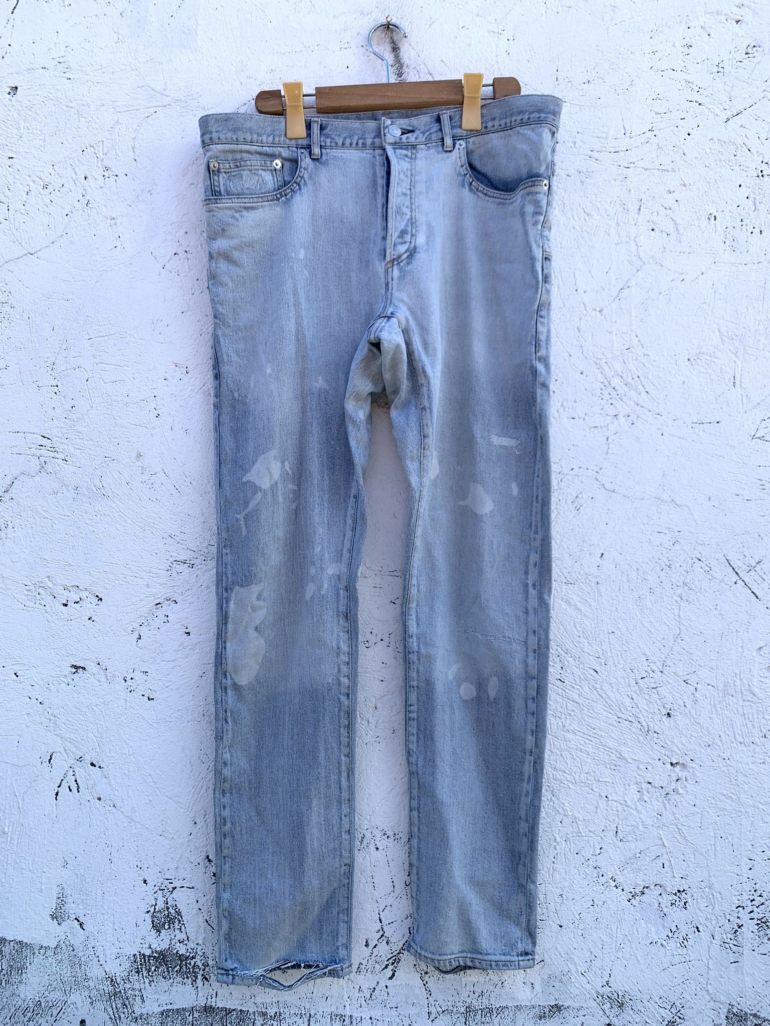 image of Dior Kenny Scharf Distressed Slim Fit Jeans in Blue, Men's (Size 33)