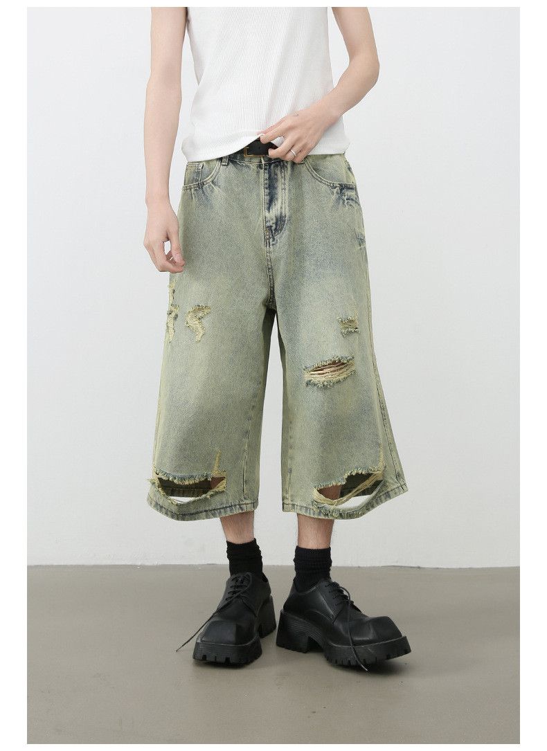 Japanese Brand × Jean Men's loose all-match straight retro ripped denim shorts Size US 32 / EU 48 - 1 Thumbnail