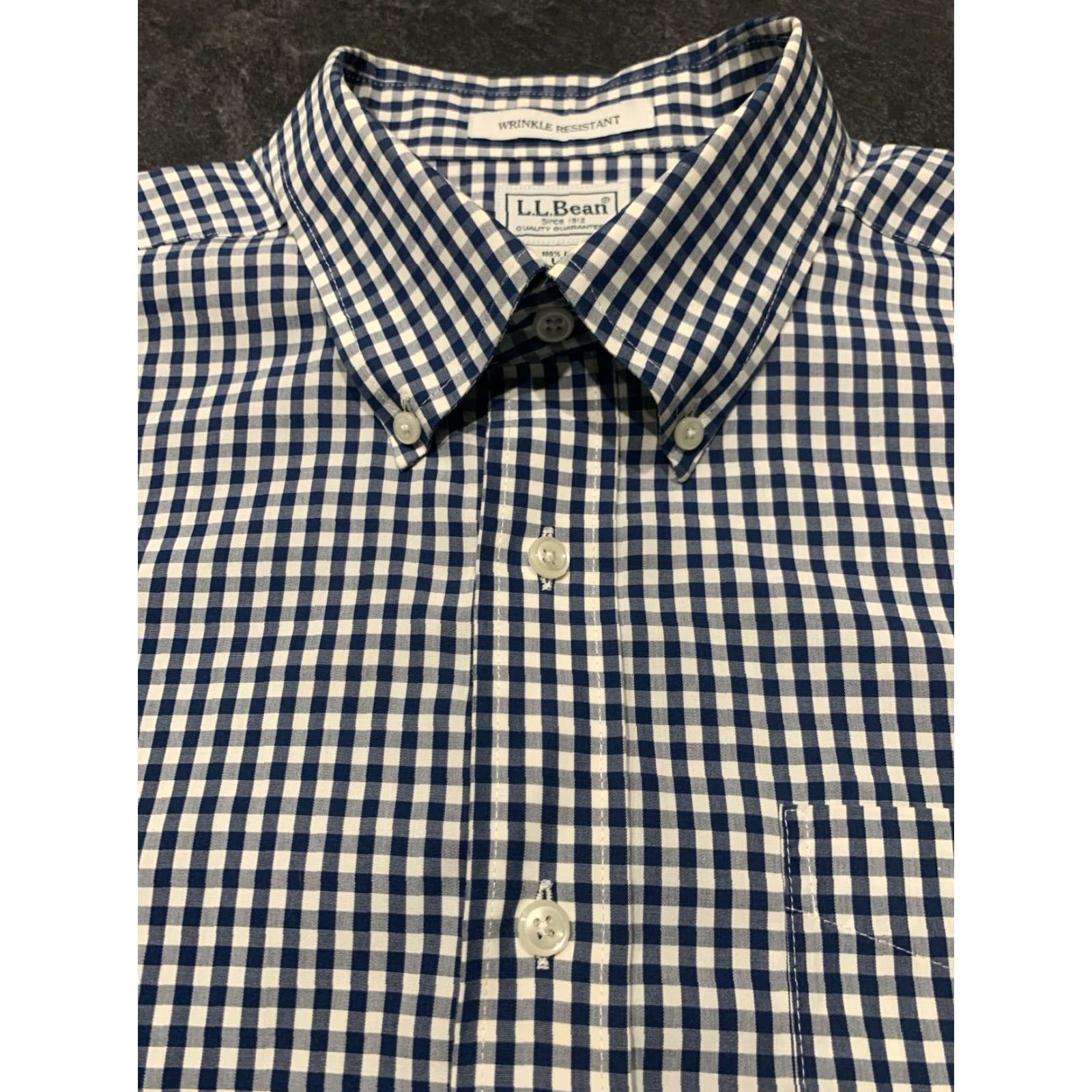 Vintage L.L. Bean Men's Short Sleeve Button-Up Shirt Large Blue White Plaid Casual Wear All Seasons Size US L / EU 52-54 / 3 - 6 Thumbnail