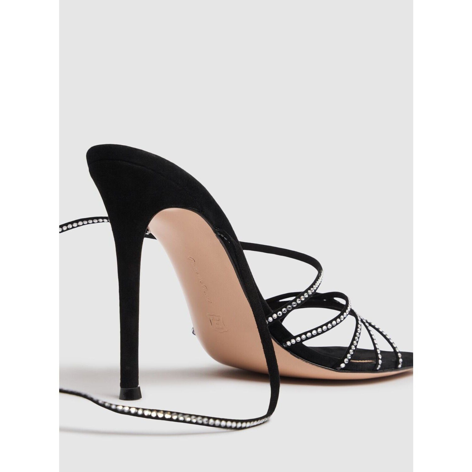 GIANVITO ROSSI 105 $1345 Black Satin And Crystals Sandals Ne