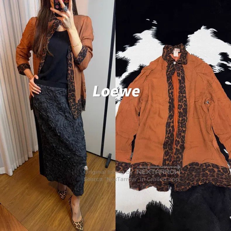 Loewe Loewe 100% Silk 90s Leopard Pattern Dirty Orange Shirt Size M / US 6-8 / IT 42-44 - 1 Thumbnail