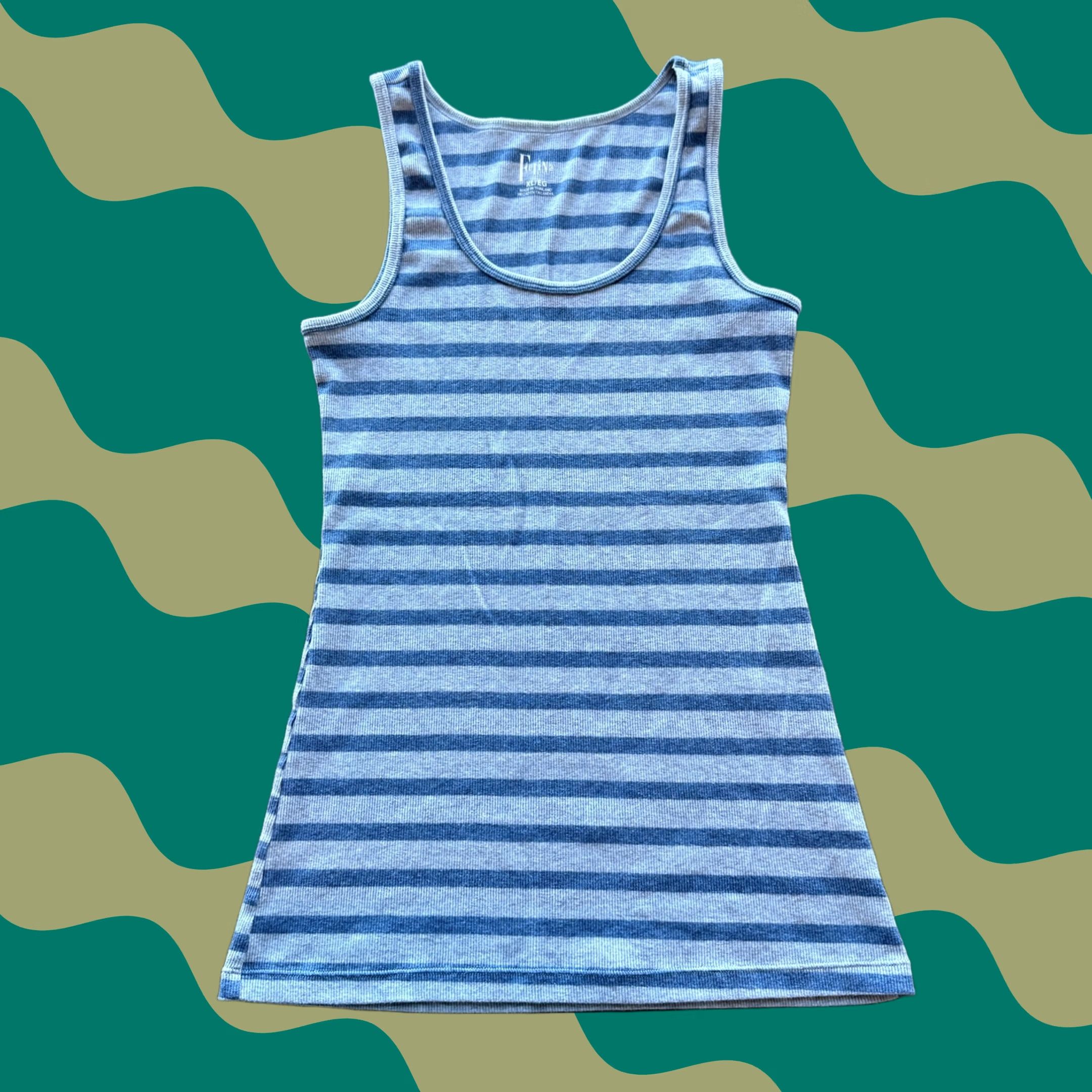 Vintage VINTAGE Y2K Blue Striped Ribbed Knit Basic Cami Longline Tank Top Women's XL Size XL / US 12-14 / IT 48-50 - 1 Thumbnail