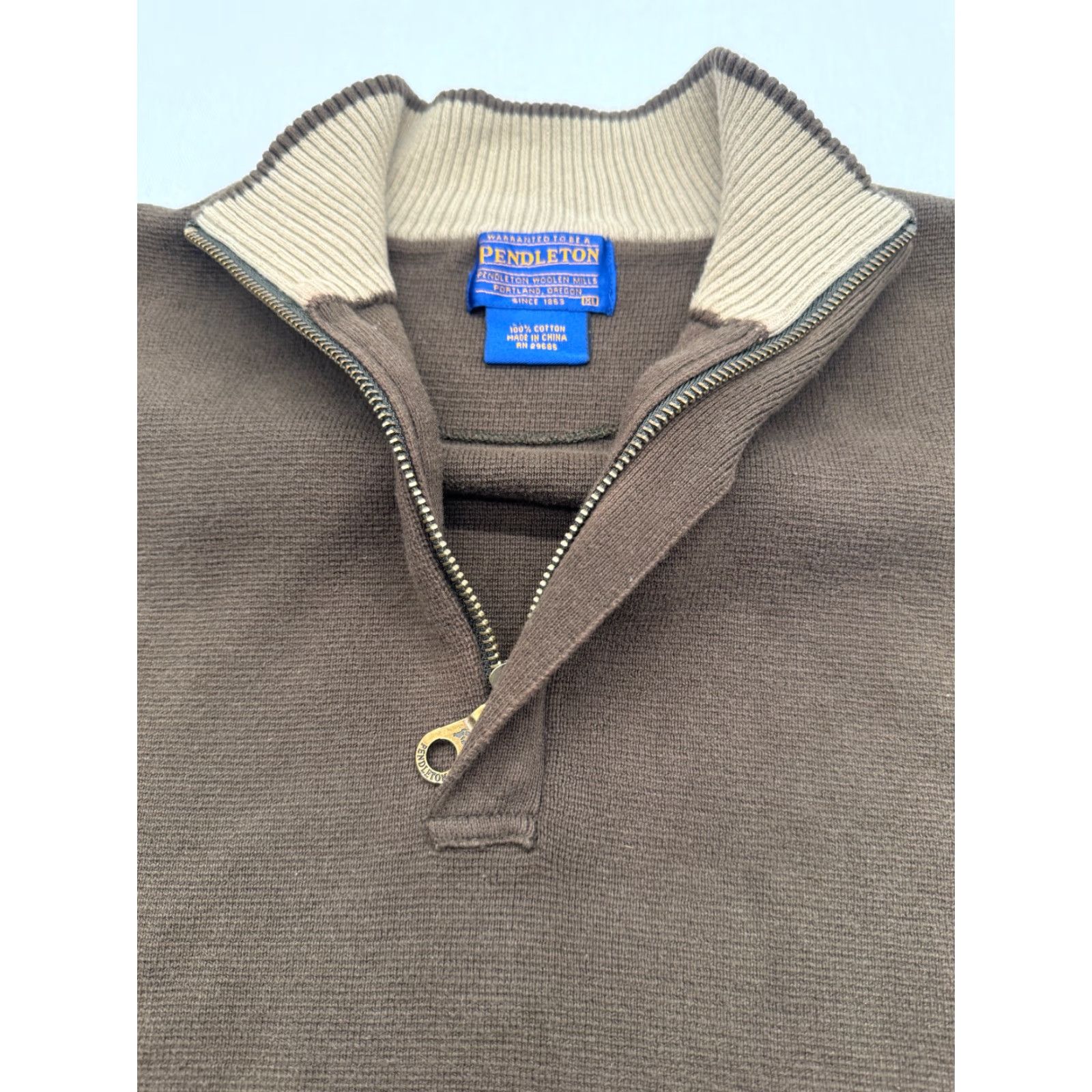 Pendleton VINTAGE Pendleton Mens XL 1/4 Zip Long Sleeve Cotton Sweater Brown 2522 Size US XL / EU 56 / 4 - 3 Thumbnail