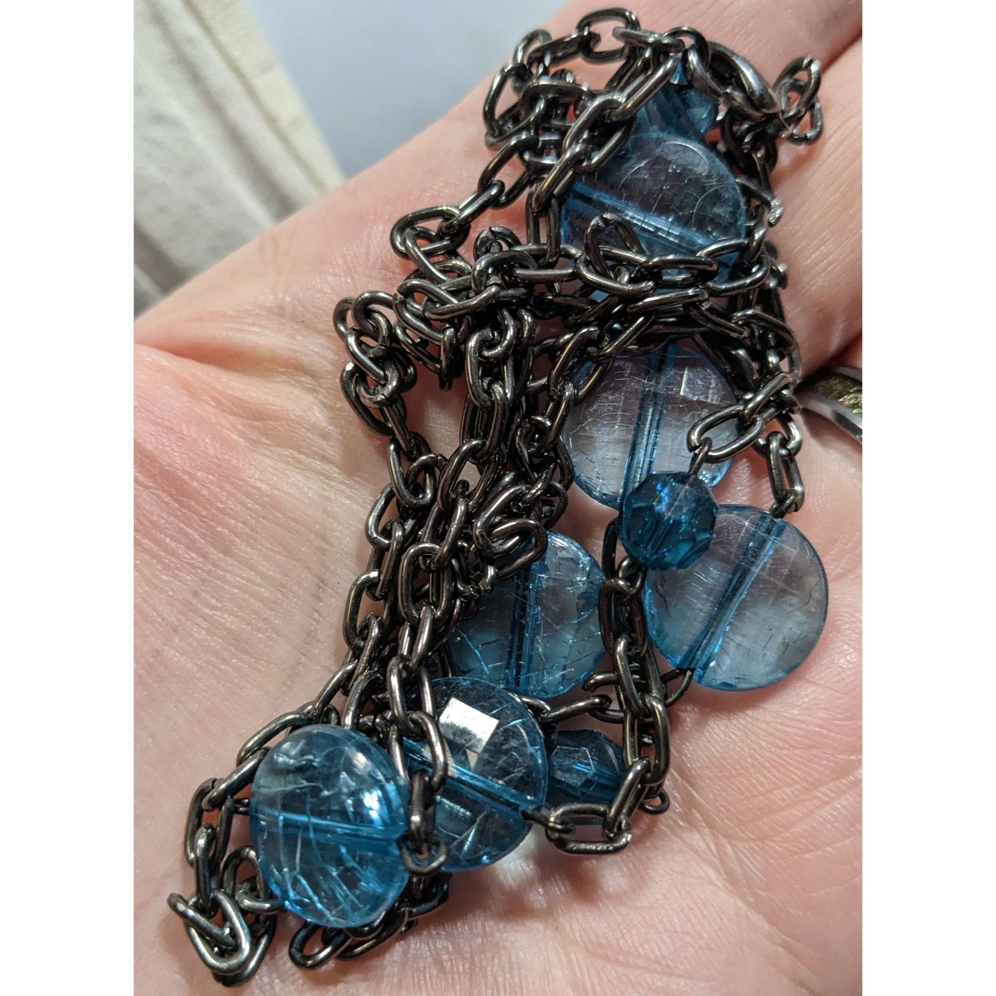 Other Double Strand Gunmetal Chain Necklace With Blue Crackle Acry Size ONE SIZE - 3 Thumbnail