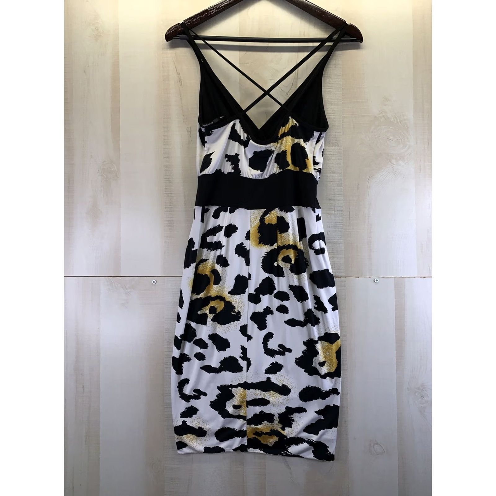 Bebe VINTAGE? no. Bebe Addiction Womens Size S Leopard Print Cris Cross Back Stretch Dress-6303 Size S / US 4 / IT 40 - 5 Thumbnail