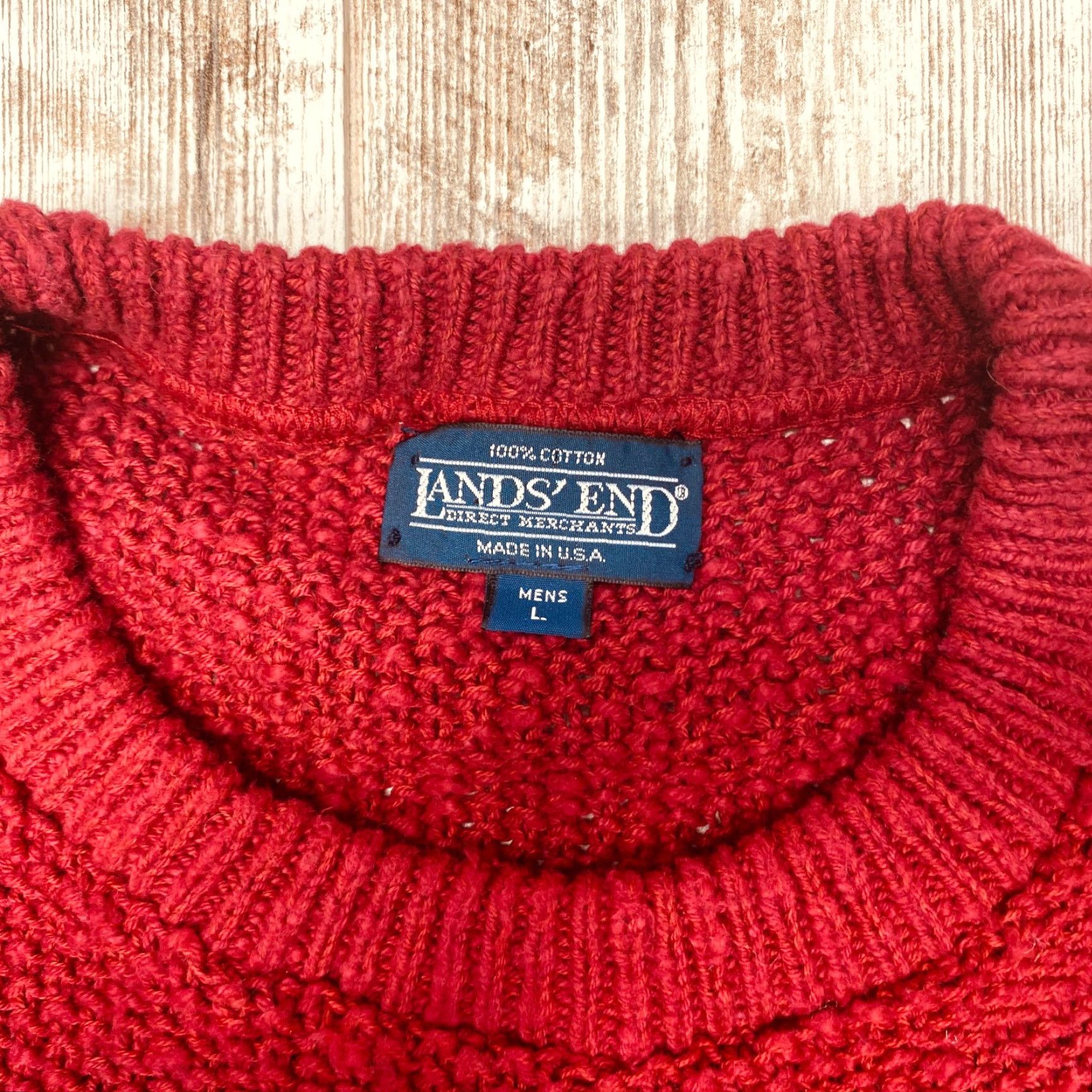 Lands' End VINTAGE Lands' End Sweater Men's Large Red Heavy Knit Pullover Casual Made in USA Size US L / EU 52-54 / 3 - 6 Thumbnail