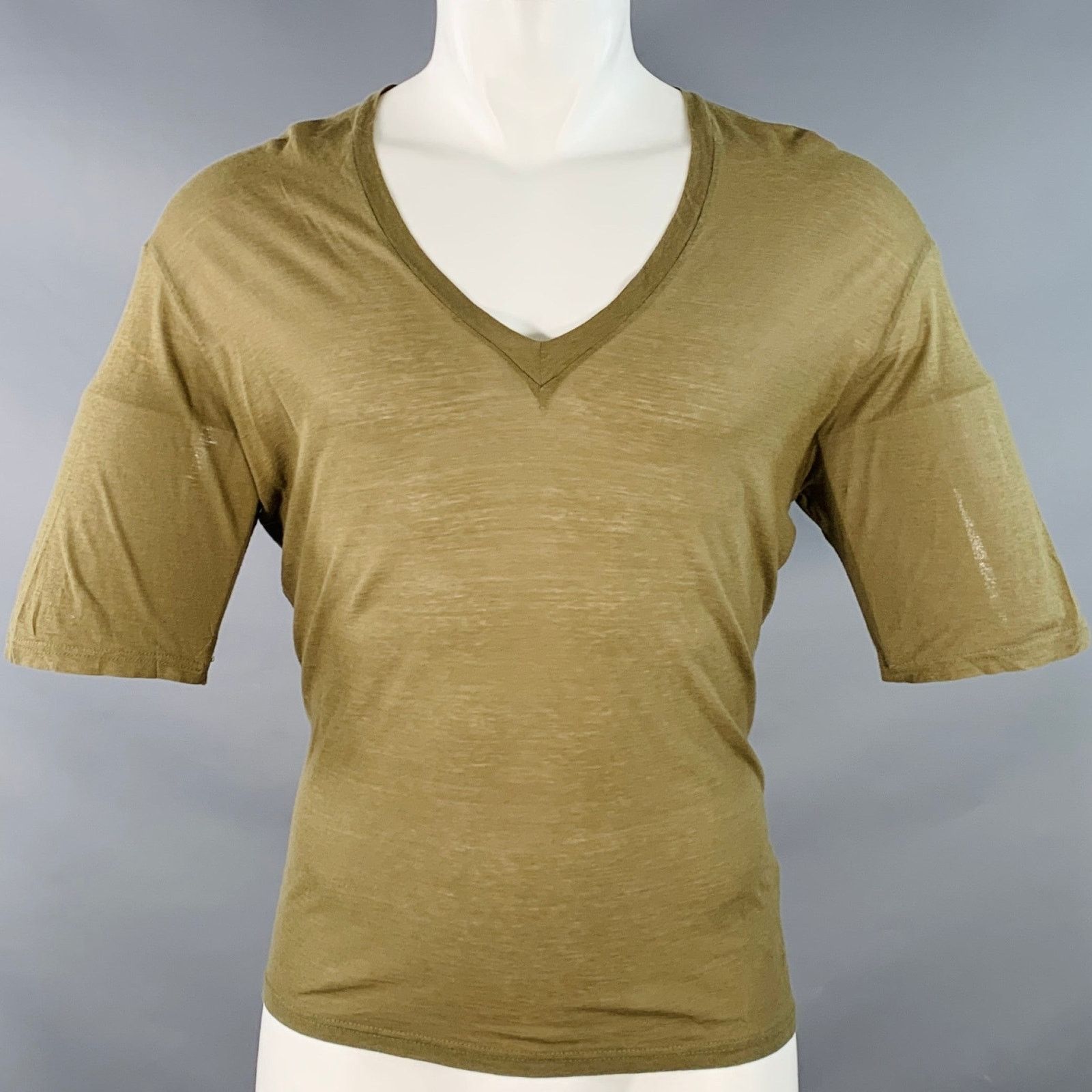 Dsquared2 Hawaiian Chill Green Olive Print Cotton V-Neck T-shirt Size US S / EU 44-46 / 1 - 1 Thumbnail