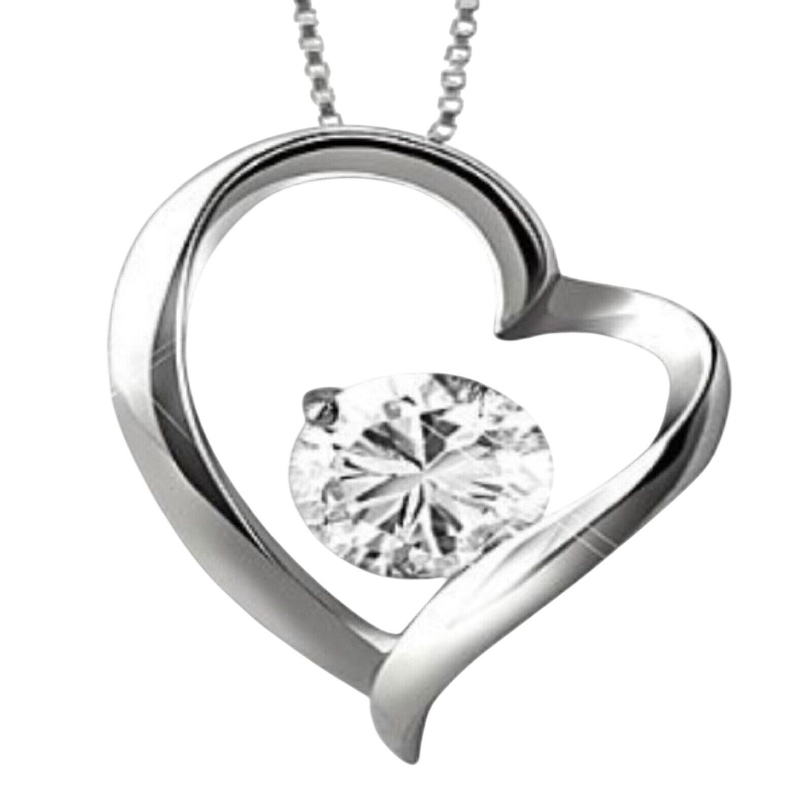 Other Sterling Silver Heart Pendant Necklace White Topaz Gemstone Size ONE SIZE - 1 Thumbnail