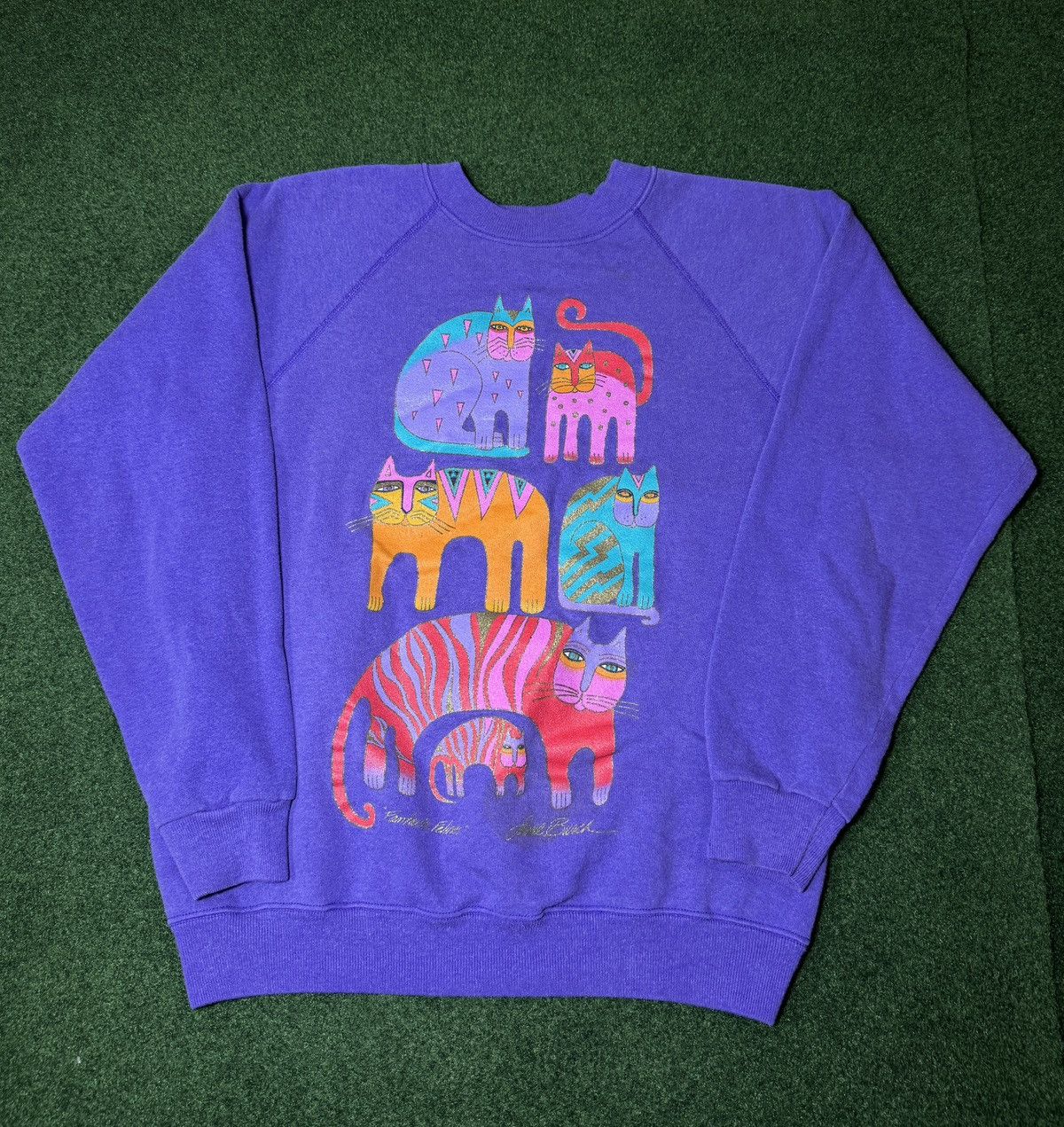 Hanes × Vintage Vintage 80s 90s Feline Cat Retro Purple Crewneck Sweatshirt Size L / US 10 / IT 46 - 1 Thumbnail