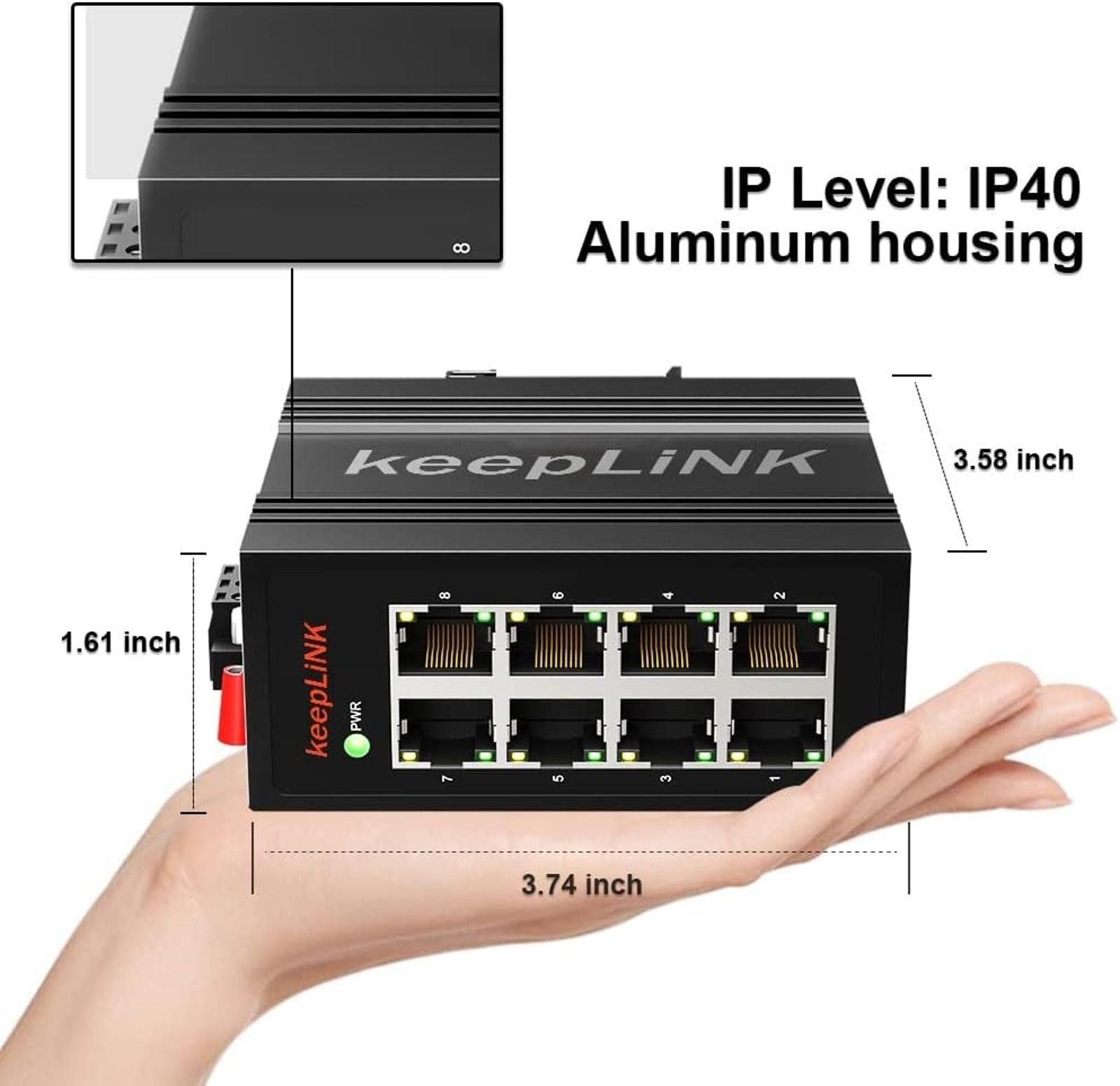 Keeping NY Everywhere 8-Port Industrial Ethernet Switch, Keeplink Kp-9000-45-5tp Size ONE SIZE - 2 Thumbnail