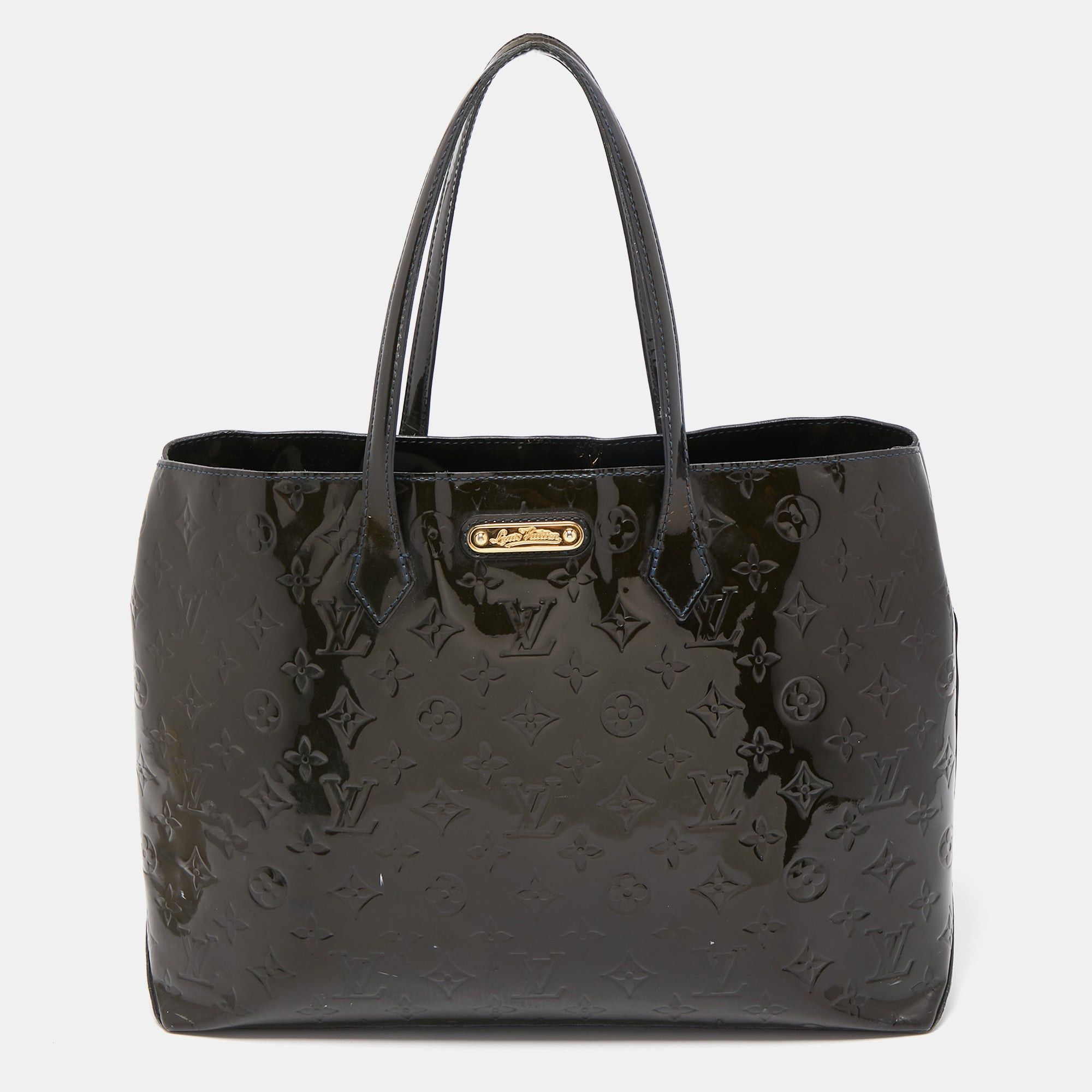 image of Louis Vuitton Vert Bronze Monogram Vernis Wilshire Mm Bag in Green, Women's