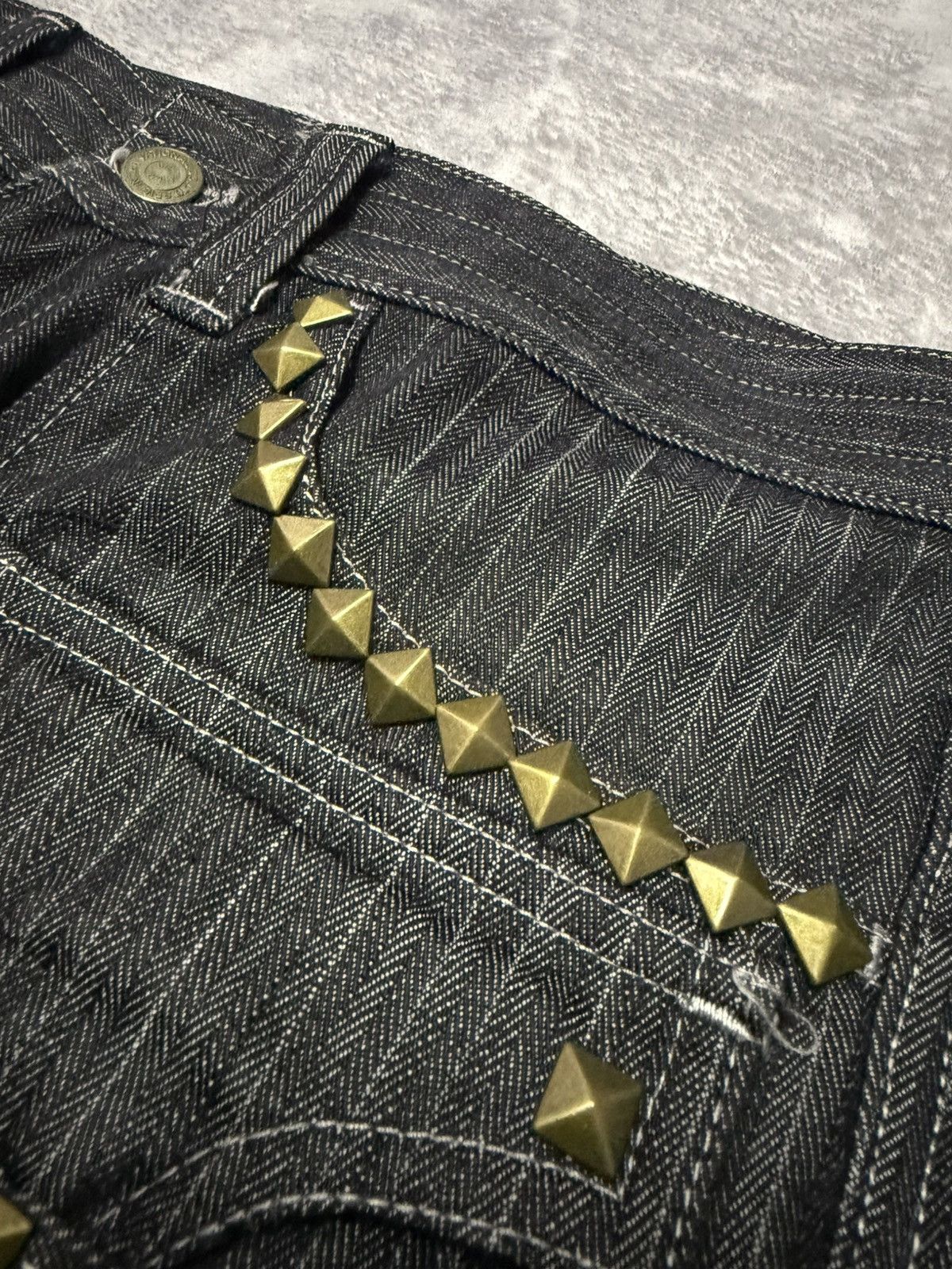 Tornado Mart Tornado Mart Japan Studded Herringbone Cargo Flared Jeans Size US 30 / EU 46 - 6 Thumbnail