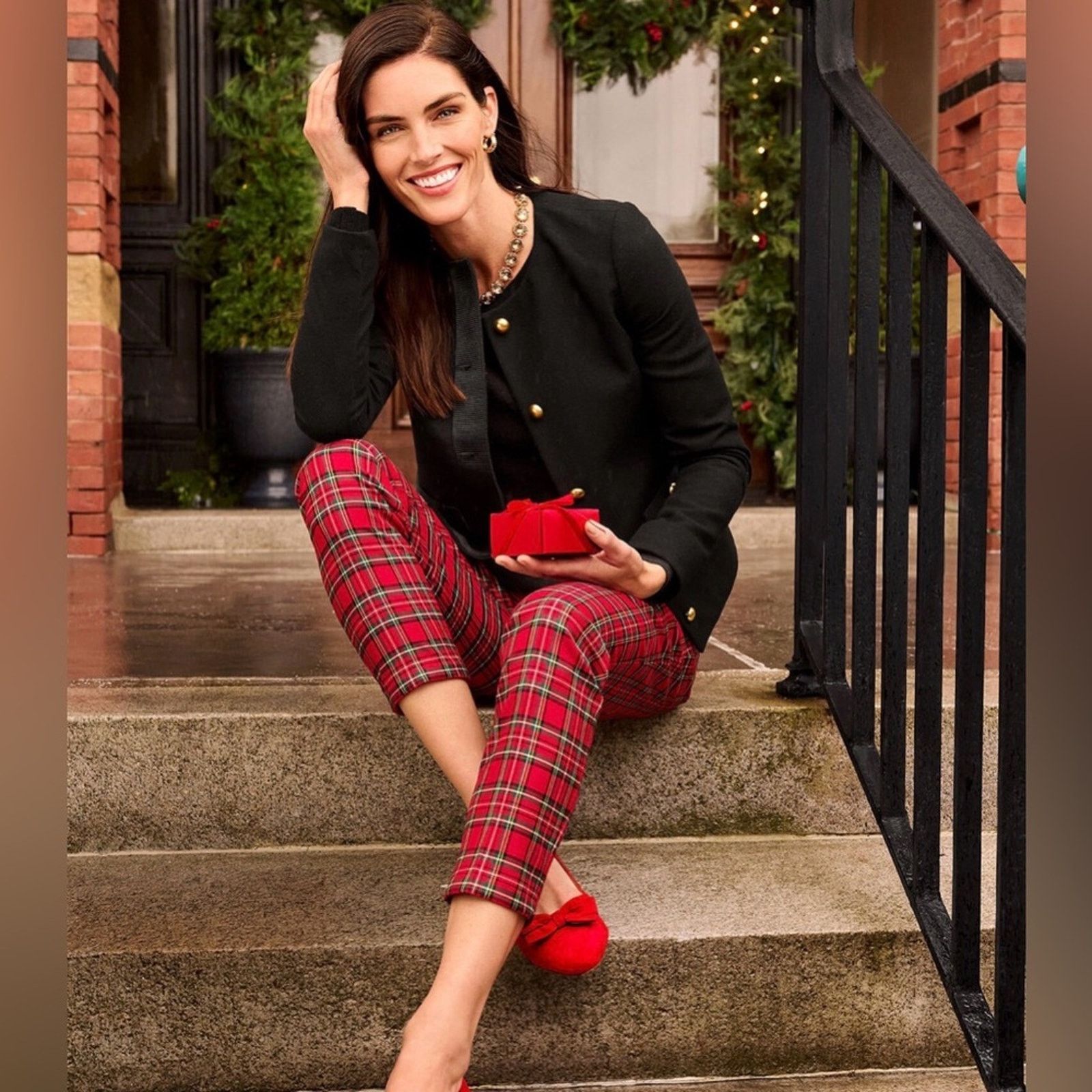 Talbots TALBOTS TAPERED ANKLE WOOL BLEND PANTS RED TARTAN PLAID SZ 6 Size 28" / US 6 / IT 42 - 1 Thumbnail