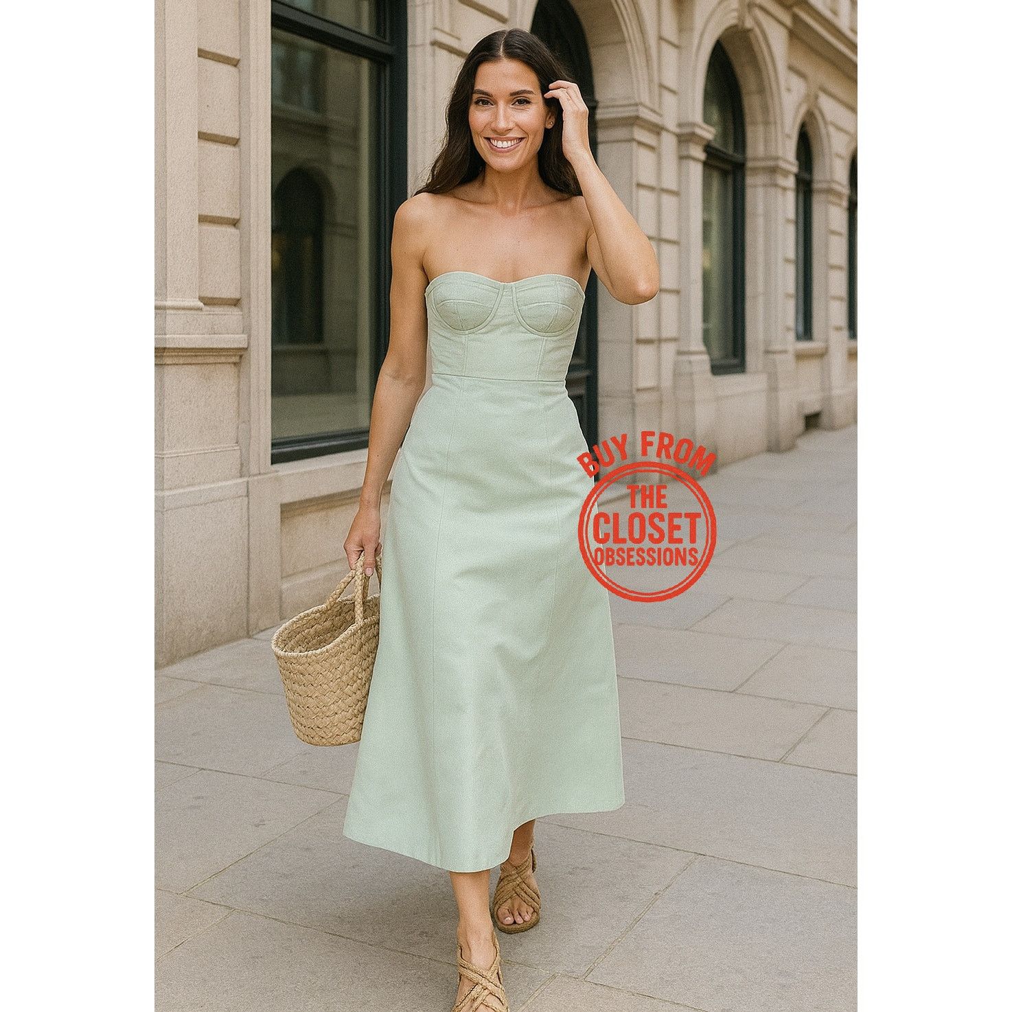 Mango MANGO Strapless Corset A-Line Midi Dress NWT — Green Size M / US 6-8 / IT 42-44 - 2 Thumbnail