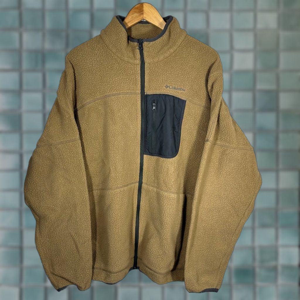 Vintage Columbia Mens Sherpa Fleece Jacket Tan Brown Full Zip Stand-Up Collar XL Size US XL / EU 56 / 4 - 1 Thumbnail