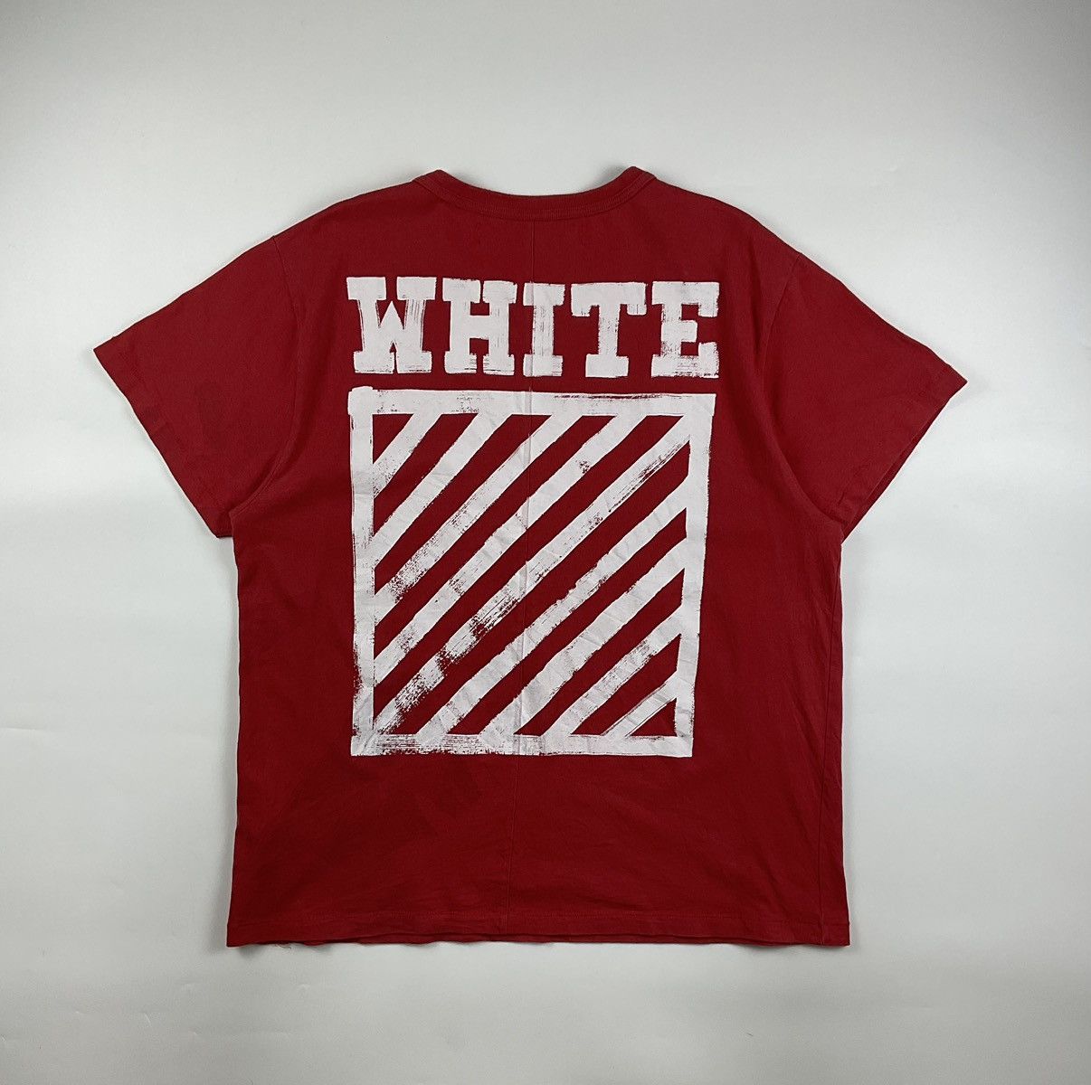 image of Off White Brushed Diagonal Oversized Shirt in Red, Men's (Size Large)