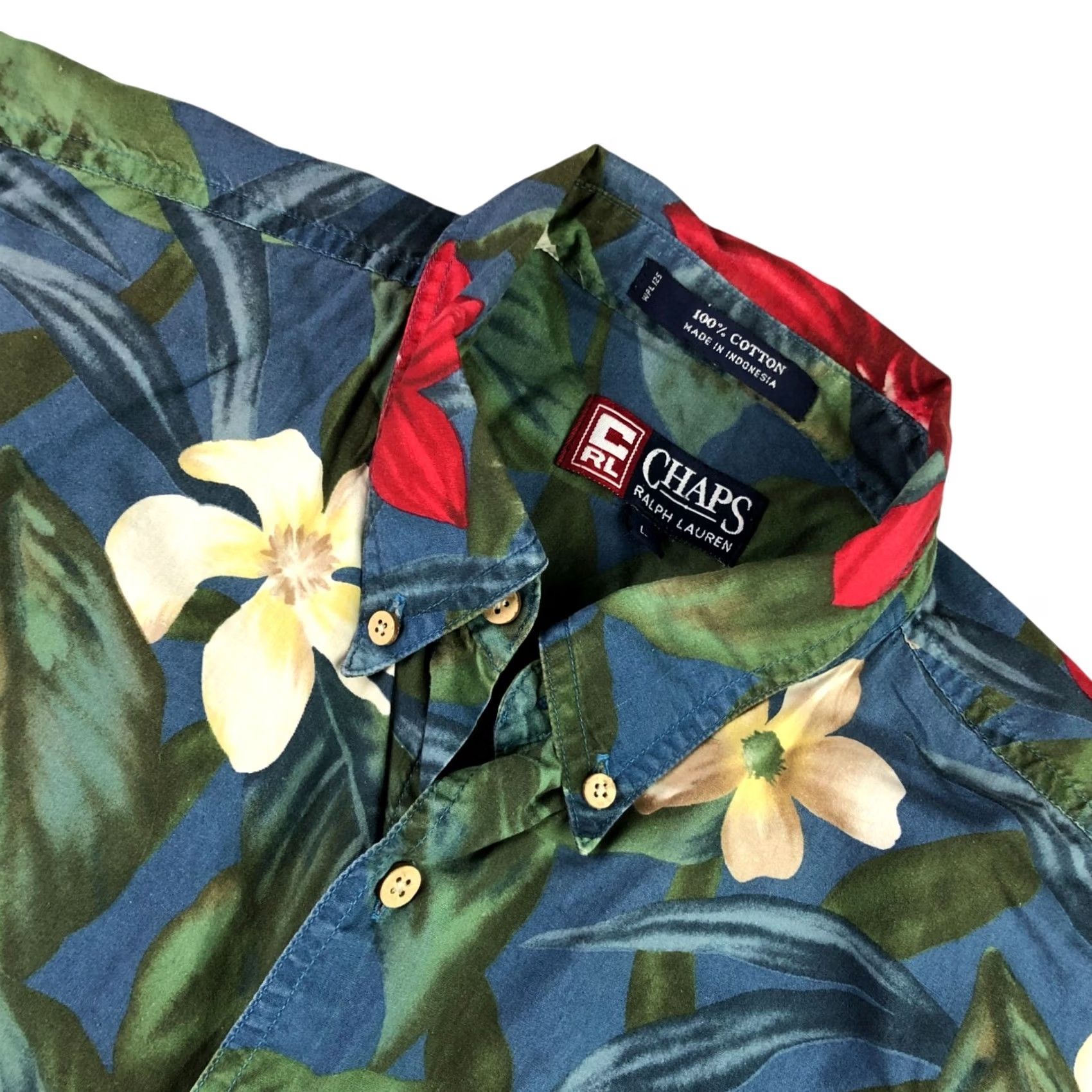 Chaps VINTAGE Ralph Lauren Chaps Men’s Hawaiian Button-Up Shirt Green Floral Large Short Sleeve Collared Button-Down Size US L / EU 52-54 / 3 - 2 Thumbnail