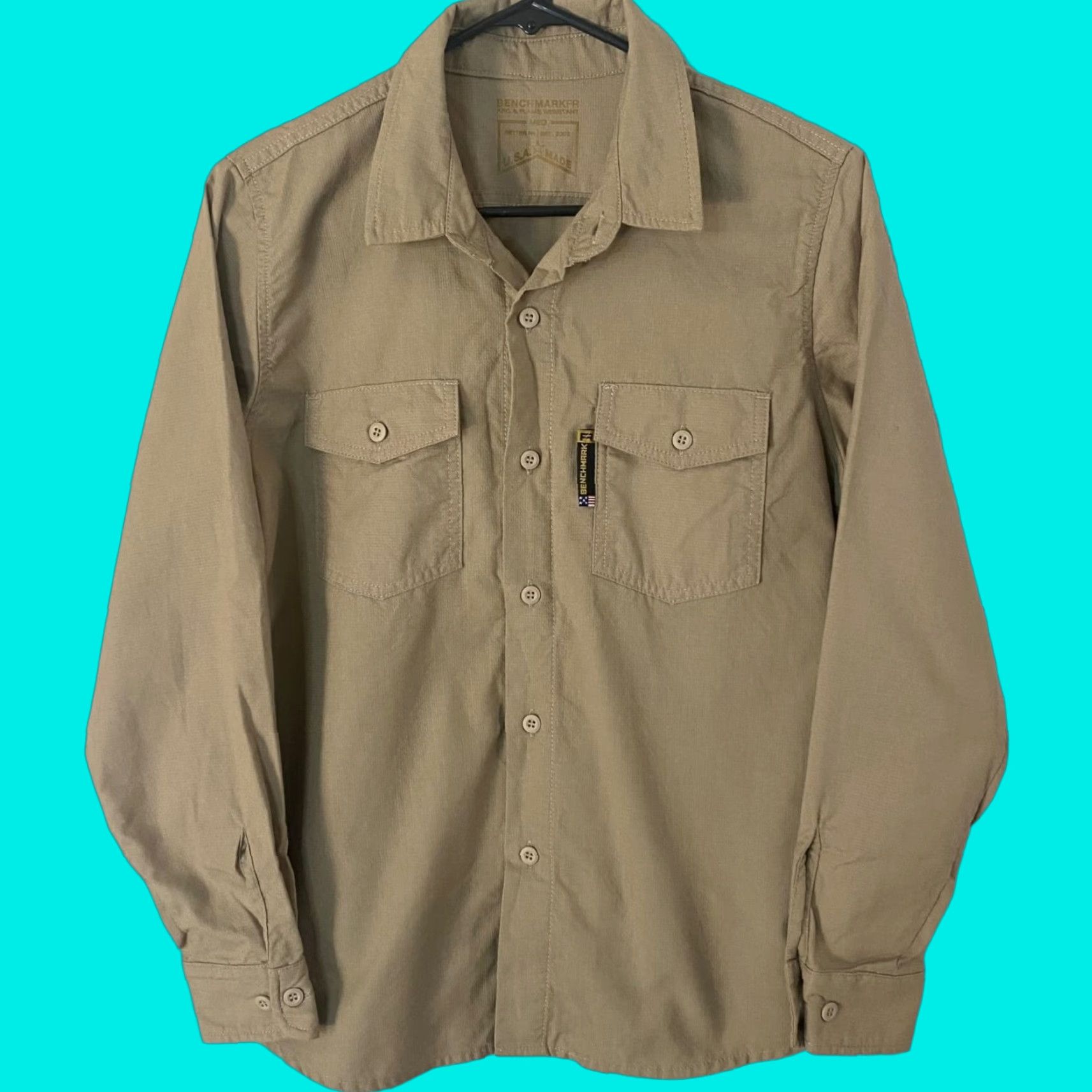 Vintage VINTAGE Benchmark Silver Bullet Flame Resistant Button-Up Shirt Womens Medium Tan HRC2 Size M / US 6-8 / IT 42-44 - 1 Thumbnail