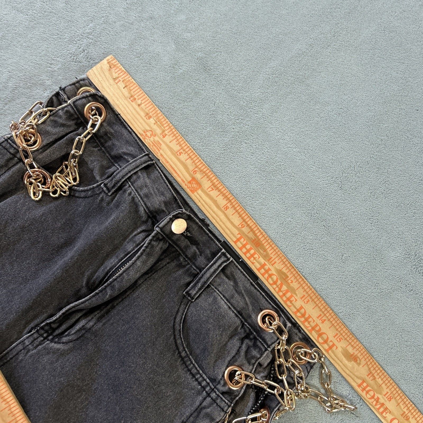 Fashion Nova Gothic Chain Tie Jean Women 7 30x33 Straight Adjustable Gold Size 30" / US 8 / IT 44 - 13 Thumbnail