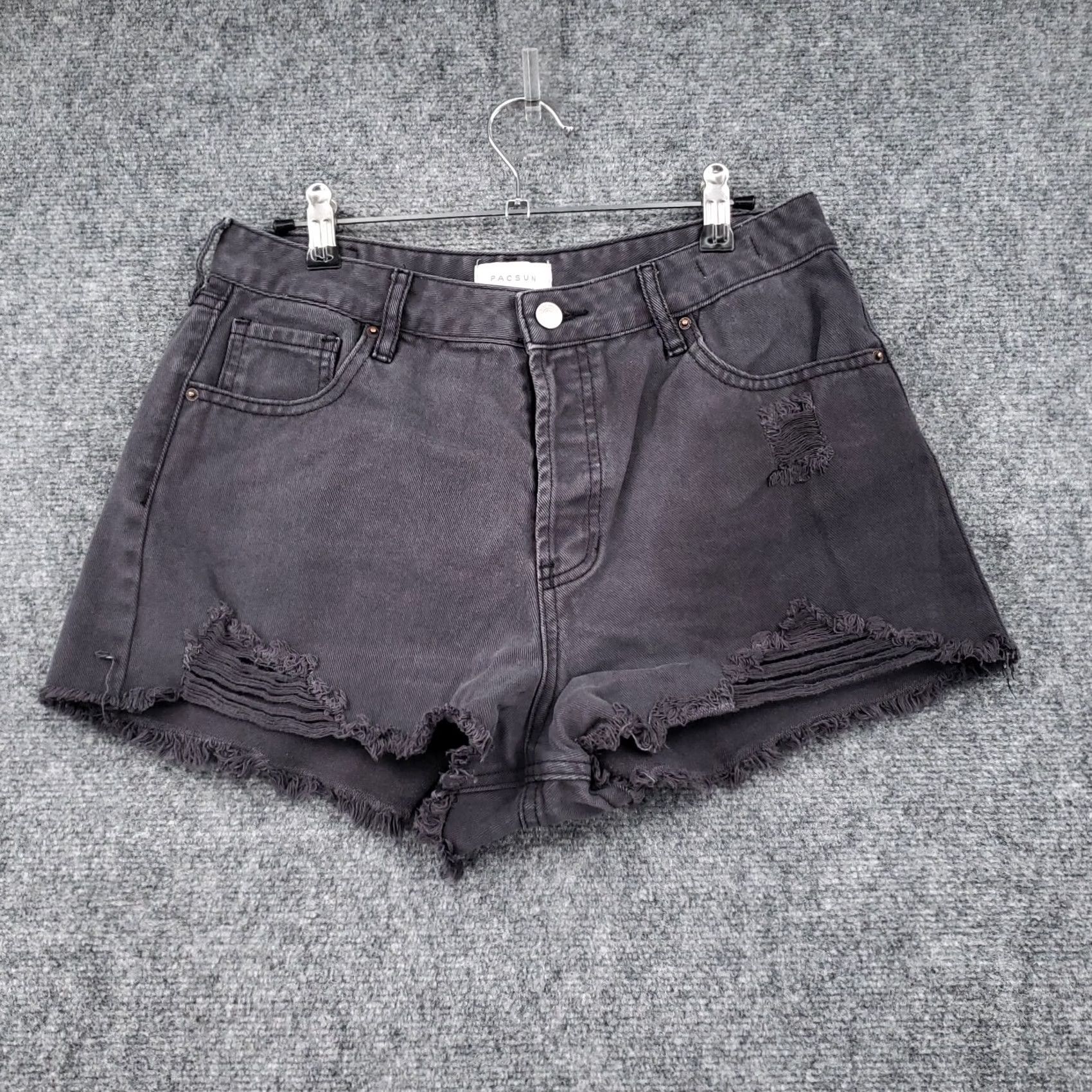 Pacsun Pacsun Shorts Womens 30 Black High Rise Button Fly Cut Off Hot Pants Denim Size 30" / US 8 / IT 44 - 2 Thumbnail