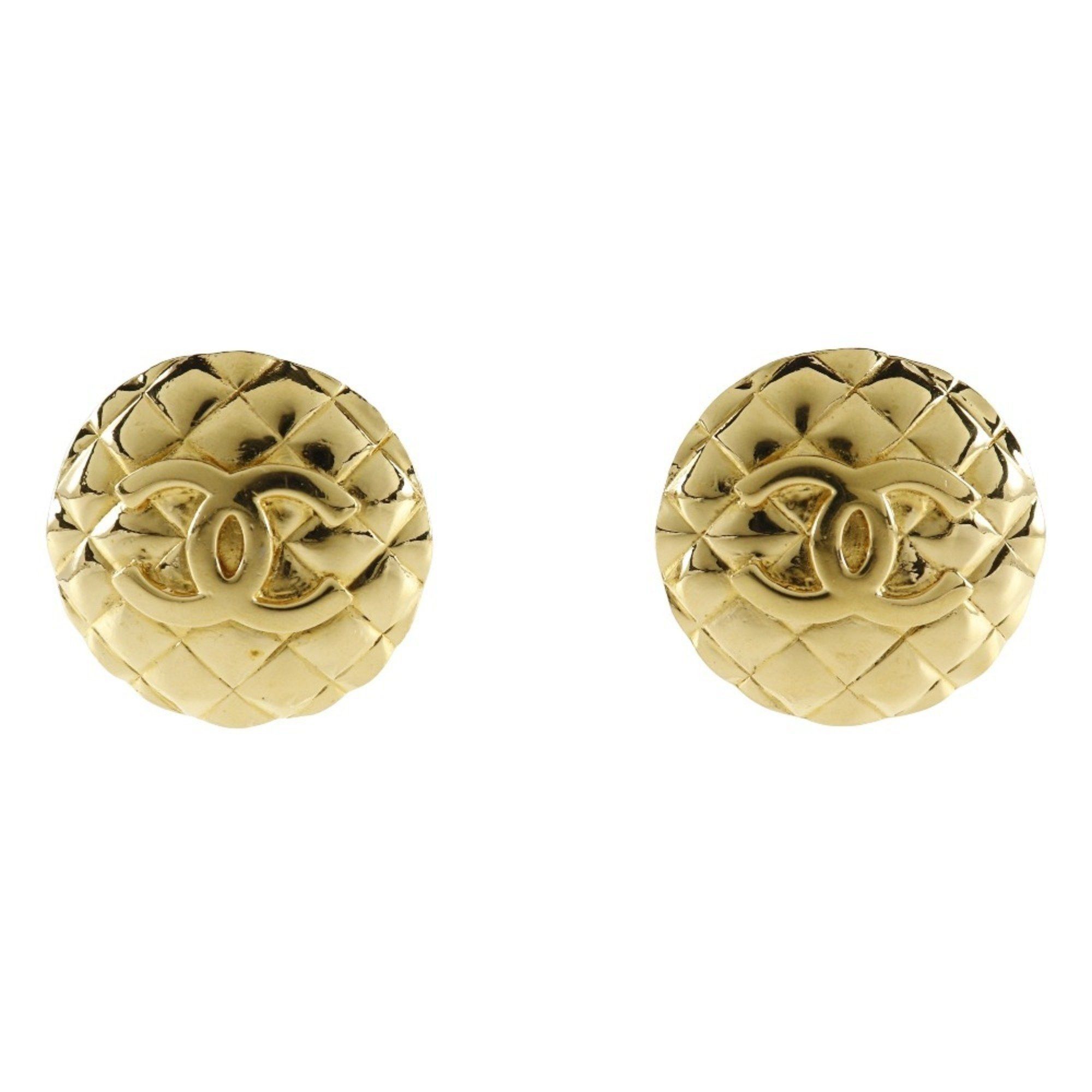 Chanel CHANEL Coco Mark Matelasse Earrings, Gold Plated, 1991, Size 26, Approx. 39.8g, COCO Matelasse, Women's Size ONE SIZE - 1 Thumbnail