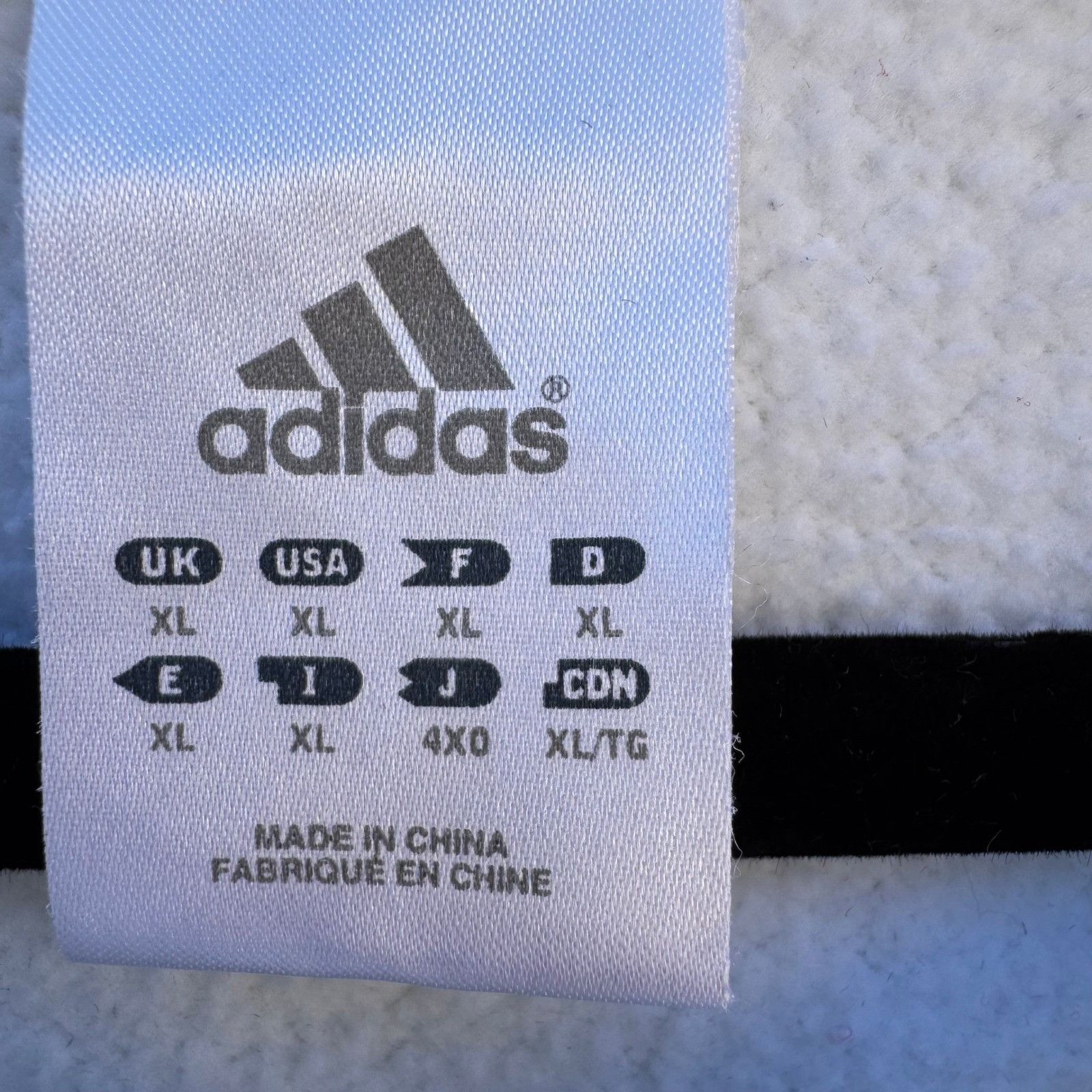 Adidas Adidas Mens XL Full Zip Hoodie White Fleece Lined 3-Stripe E Size US XL / EU 56 / 4 - 2 Thumbnail