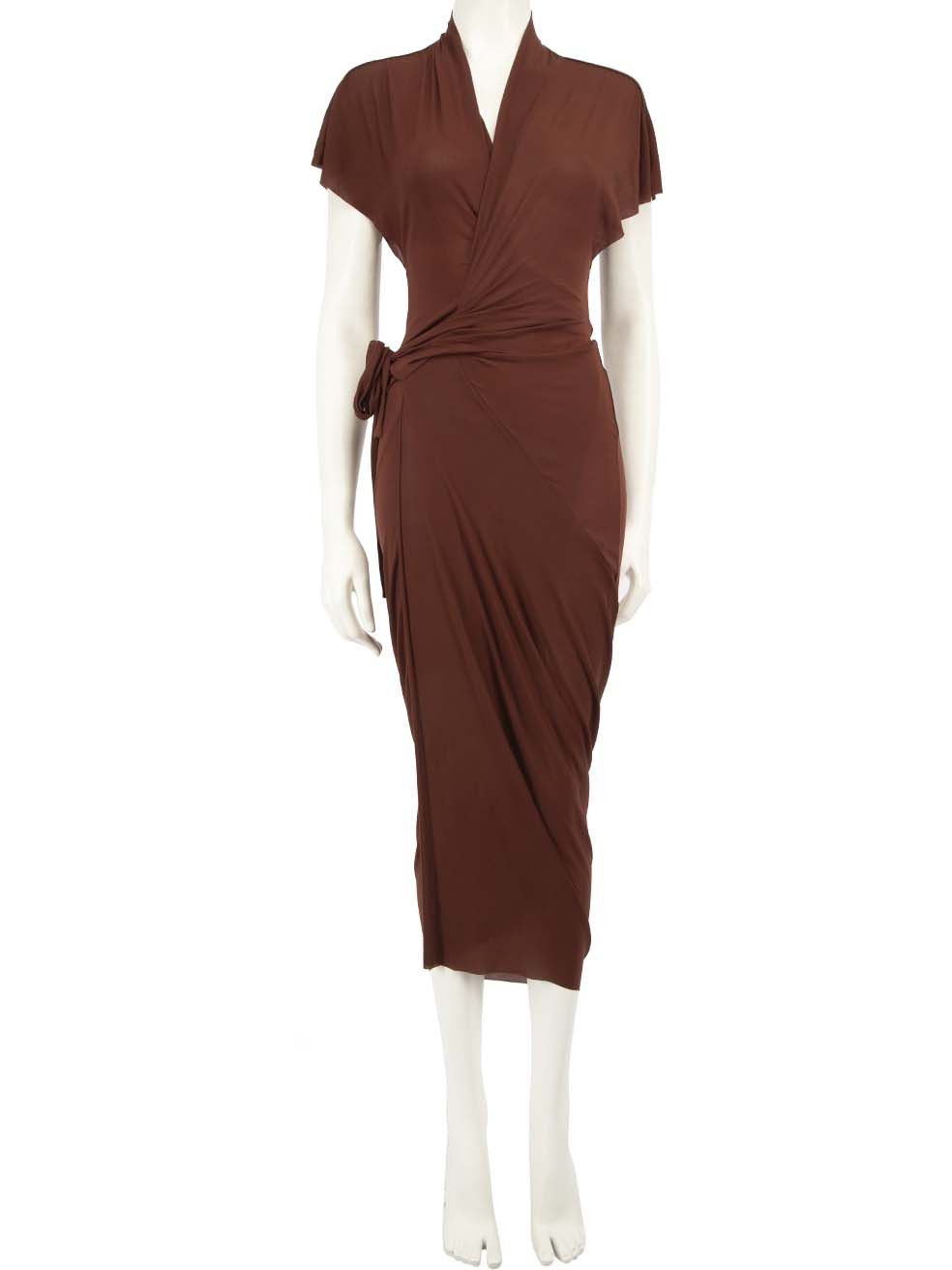 Rick Owens Brown Gathered Wrap Midi Dress | Grailed