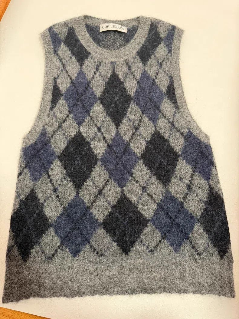 Our Legacy Our Legacy Blue Gray Mohair Blended Diamond Knit Sweater Size US S / EU 44-46 / 1 - 4 Thumbnail