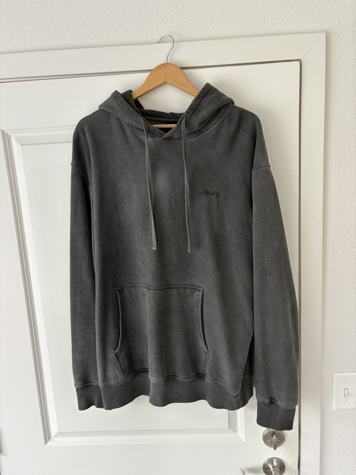 Stussy grey vintage effect hoodie