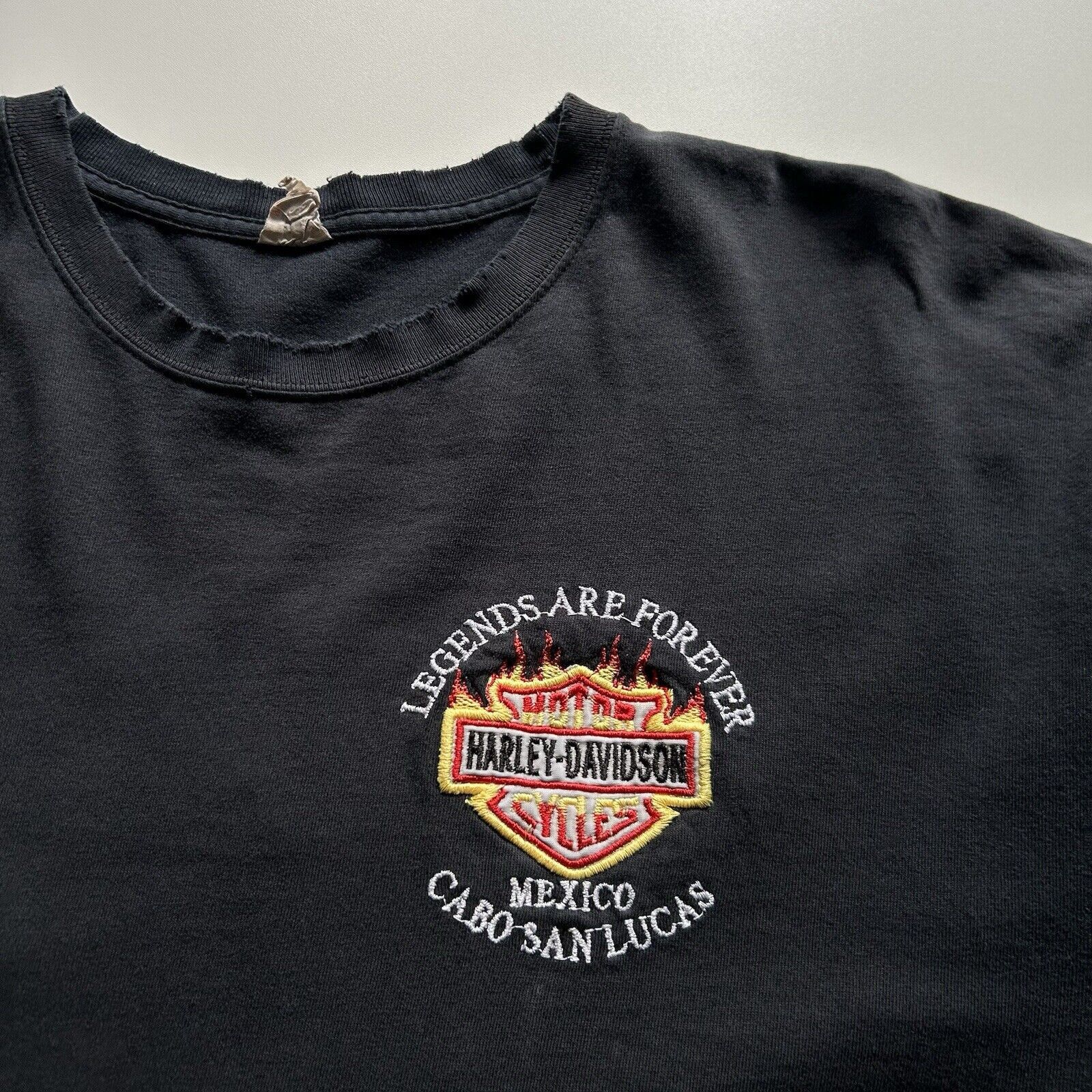 Harley Davidson Vintage 90s Harley Davidson Flame T Shirt XL Sun Faded Black Size US XL / EU 56 / 4 - 6 Thumbnail