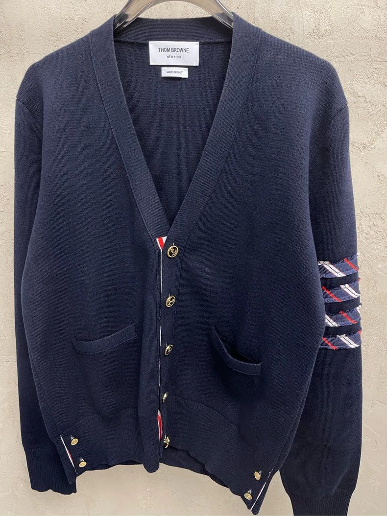 Thom Browne Thom browne Dark blue gold buckle patch four-striped knitte Size US XS / EU 42 / 0 - 3 Thumbnail