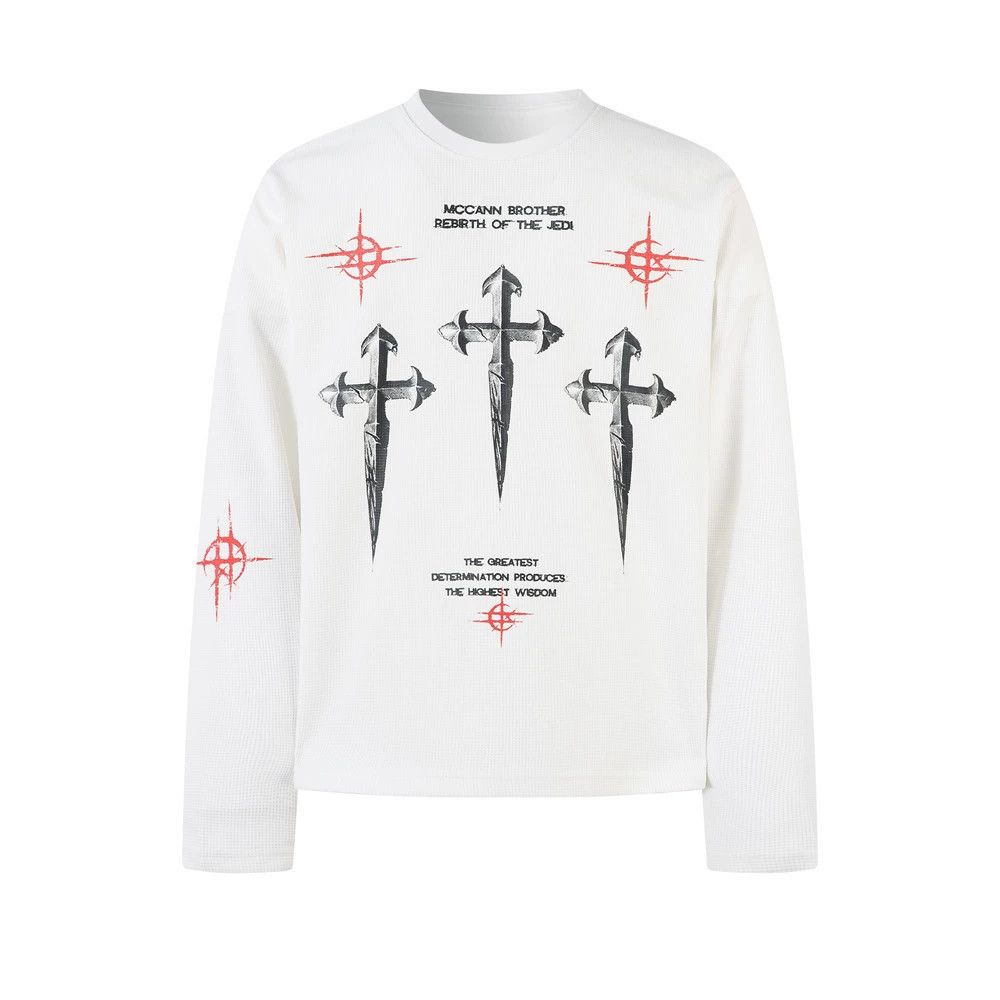 Japanese Brand Men's casual loose round neck cross print long sleeves Size US M / EU 48-50 / 2 - 1 Thumbnail