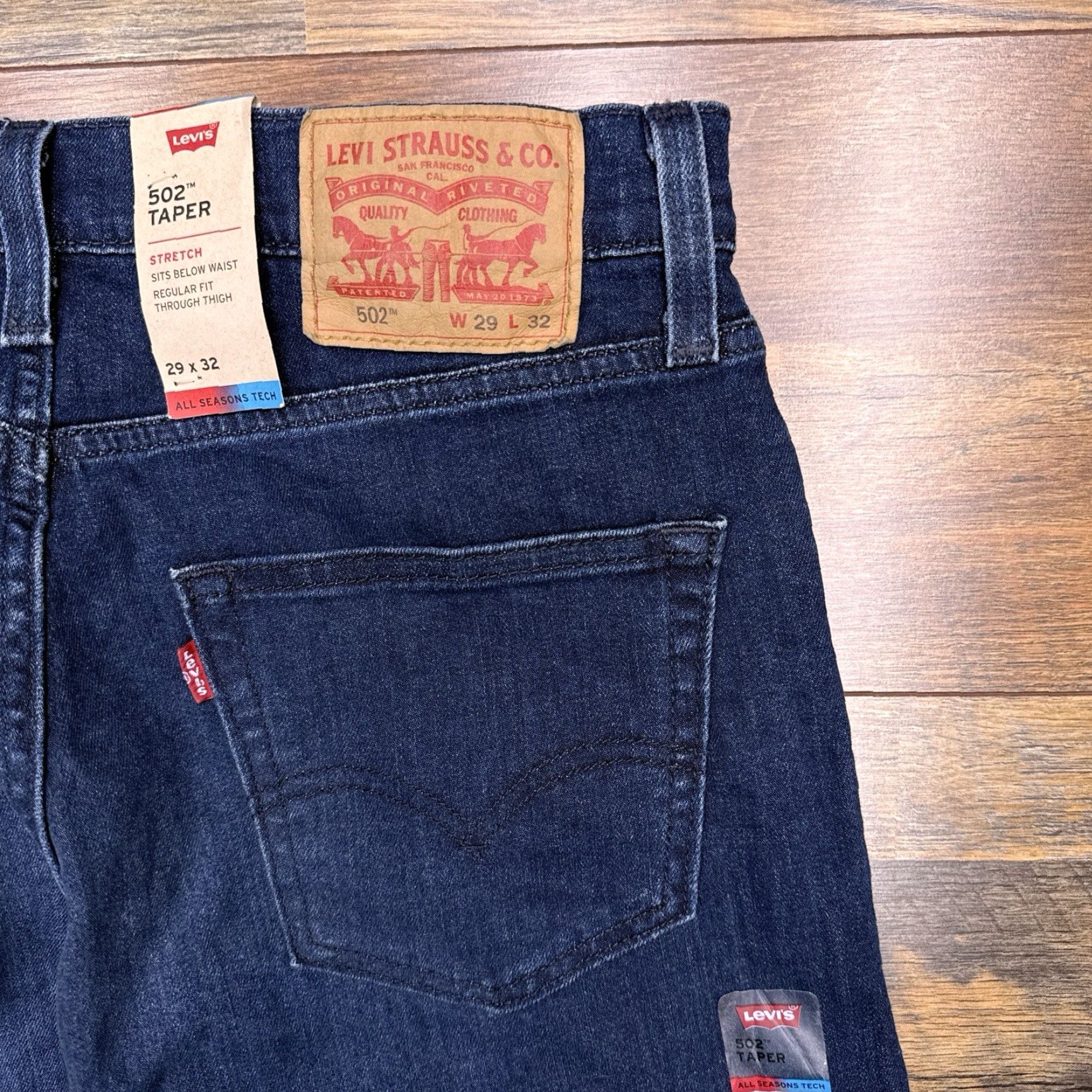 Levi's Levi's 502 Jeans Mens 29x32 Taper Stretch Denim Blue Regular Fit City 5-Pocket Logo Jeans Mens Size US 29 - 2 Thumbnail