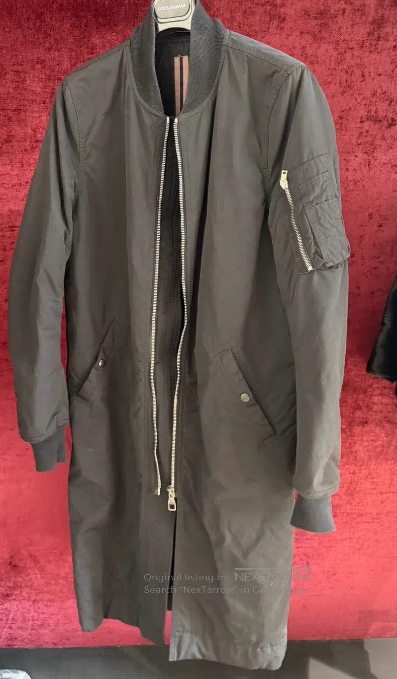 Rick Owens Long quilted baseball neck trench jacket