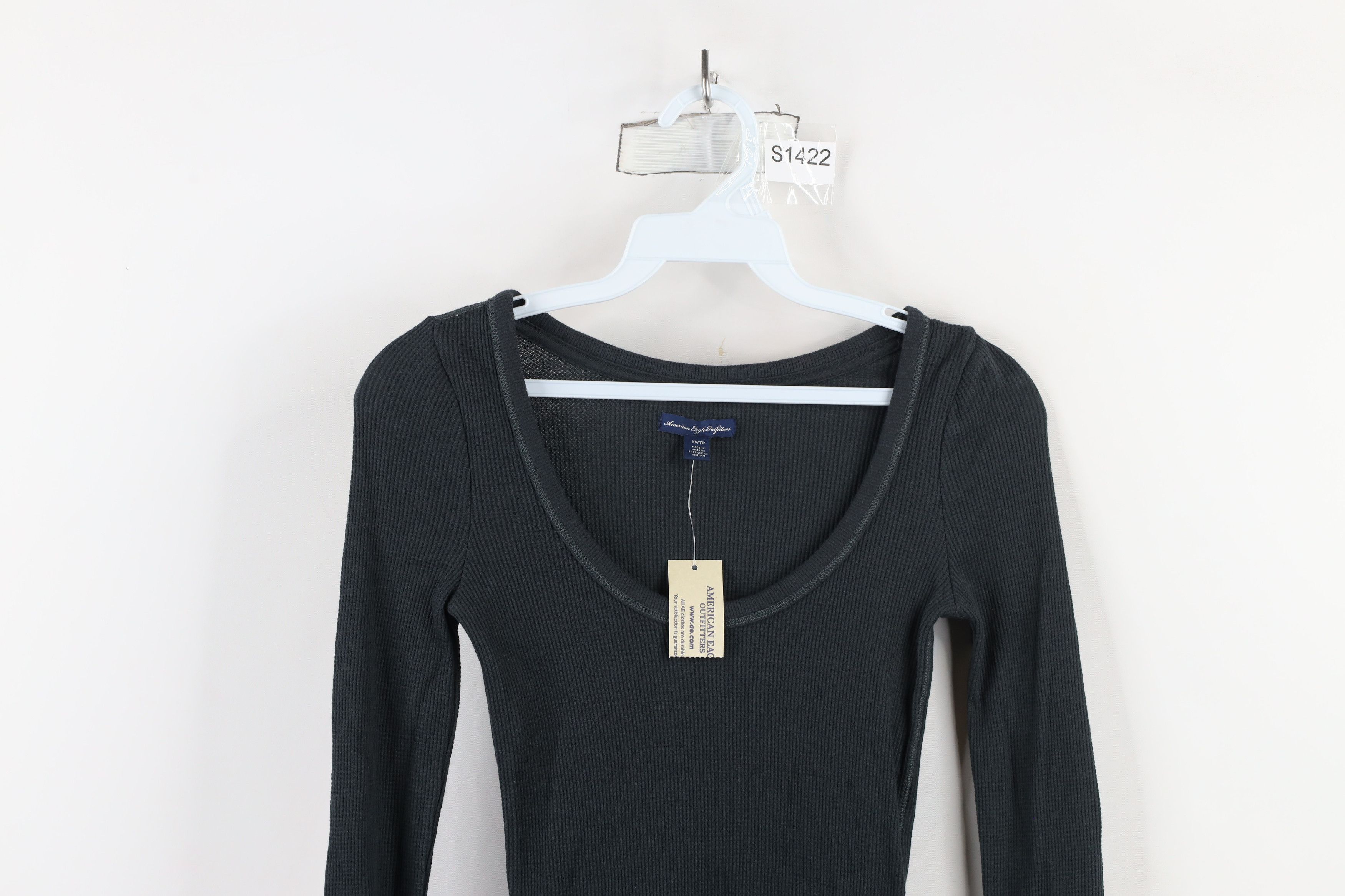 American Eagle Outfitters × Vintage NOS Vintage Y2K American Eagle Waffle Knit T-Shirt Gray Size XS / US 0-2 / IT 36-38 - 2 Thumbnail