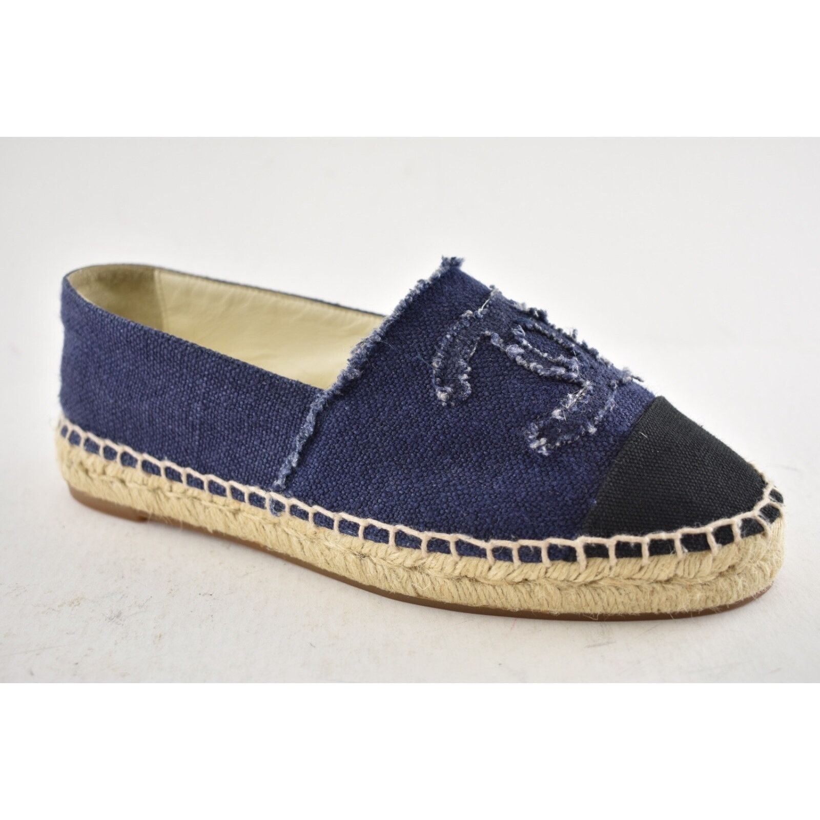 Chanel Chanel REV Blue Black Linen Canvas CC Logo Double Sole Size US 7 / IT 37 - 3 Thumbnail