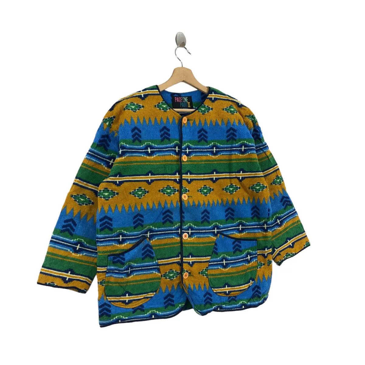Vintage Vtg PAGE ONE PART III Aztec Navajo Art Fleece Cardigan Size XXL / US 16-18 / IT 52-54 - 1 Thumbnail