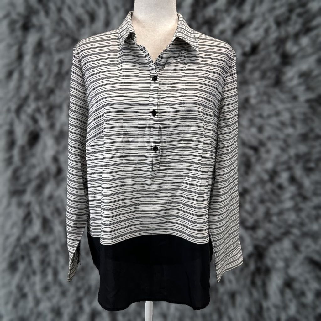 Vintage Chicos Striped Block Devin Shirt Sz 2 US Large Black White Popover Lightweight Size L / US 10 / IT 46 - 1 Thumbnail