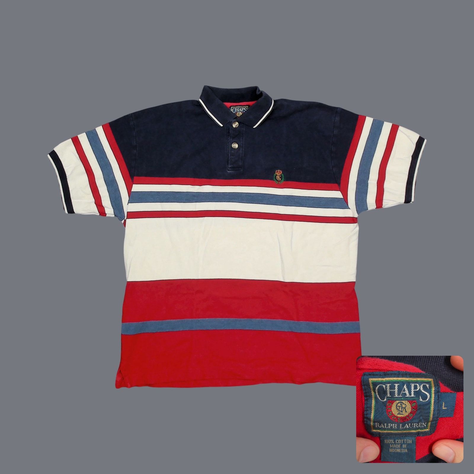 Chaps Ralph Lauren Chaps Ralph Lauren VTG 90s Colorblock Striped Boxy Polo Size US L / EU 52-54 / 3 - 1 Thumbnail