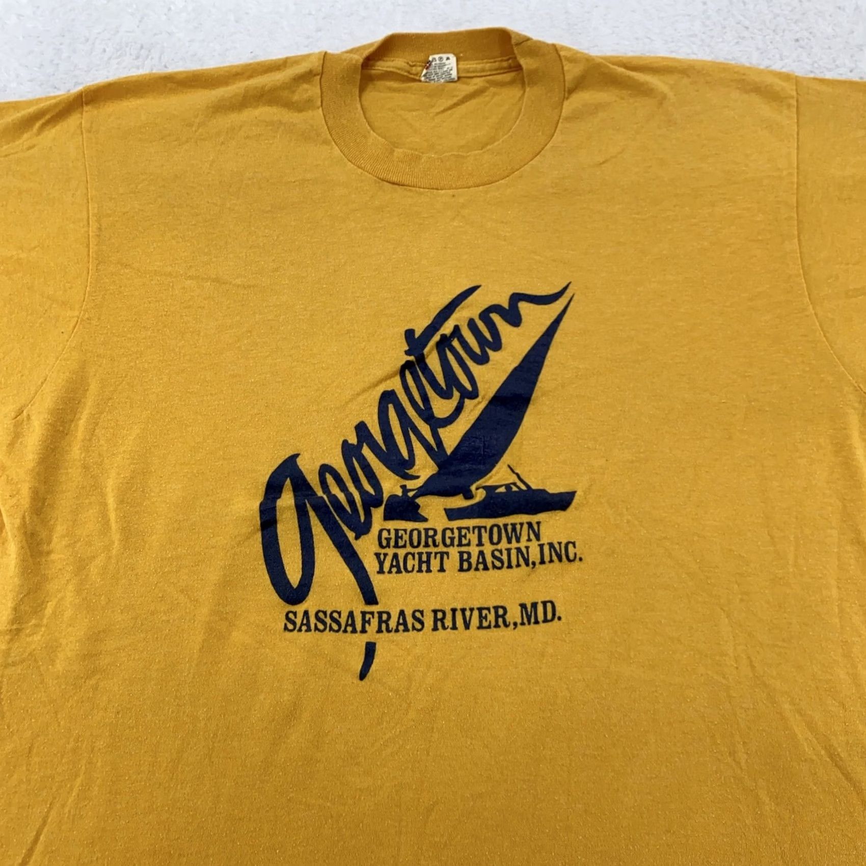 Vintage VINTAGE Georgetown Yacht Basin Shirt Mens M Yellow 80s Nautical Sailboat Graphic Print Crew Neck Short Sleeve Cotton Polyester Size US M / EU 48-50 / 2 - 2 Thumbnail